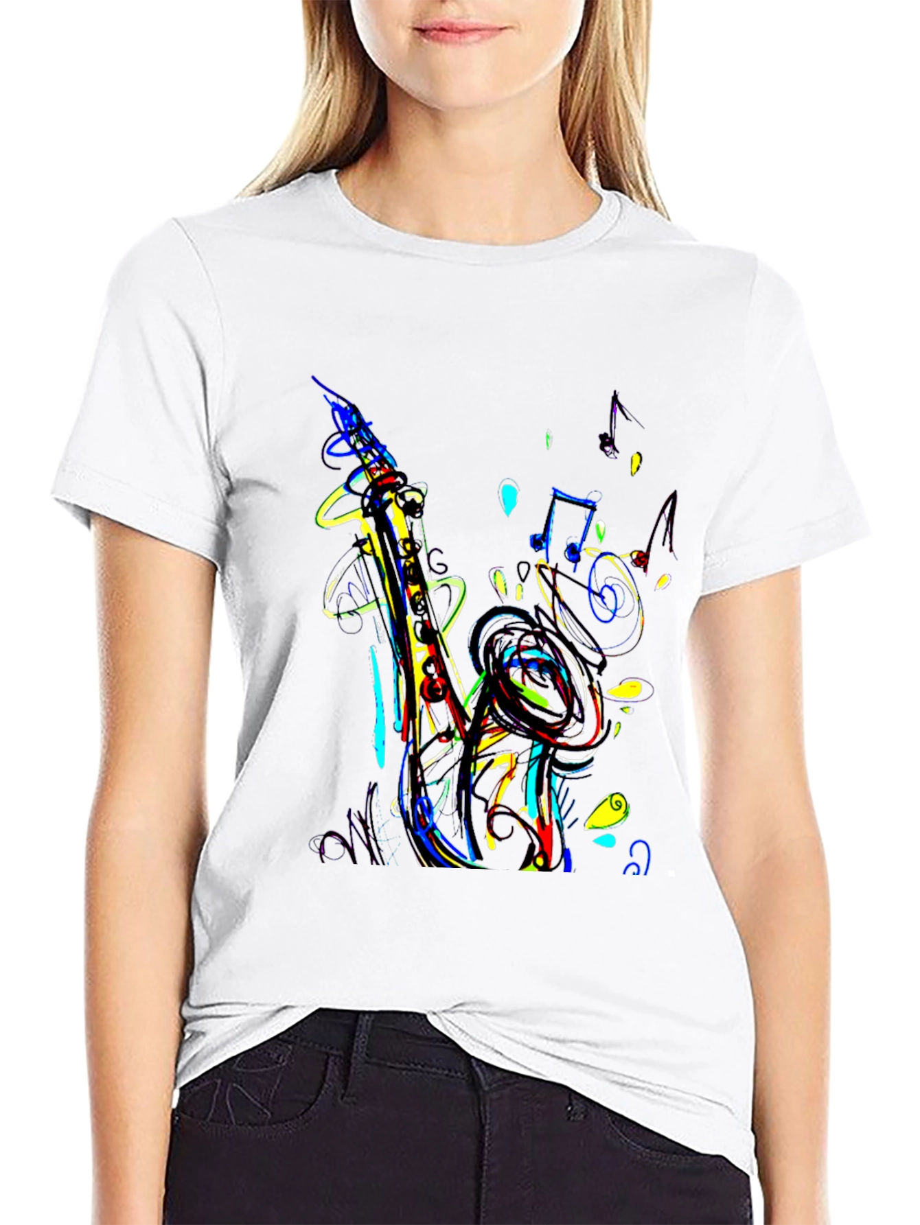 Vibrant Saxophone Graphic Tee - Music Lovers T-Shirt