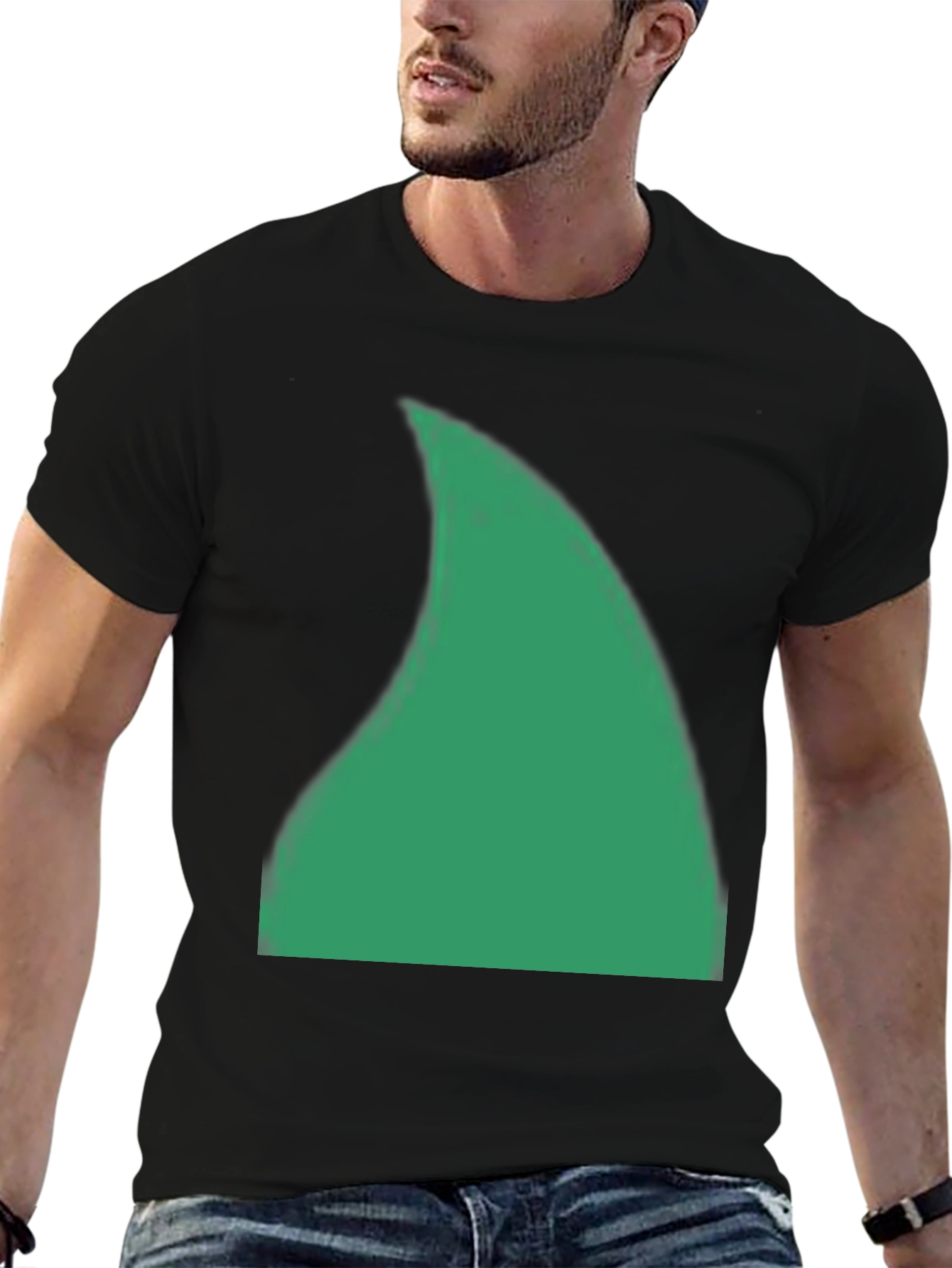 Green Shark Fin Graphic Black T-Shirt