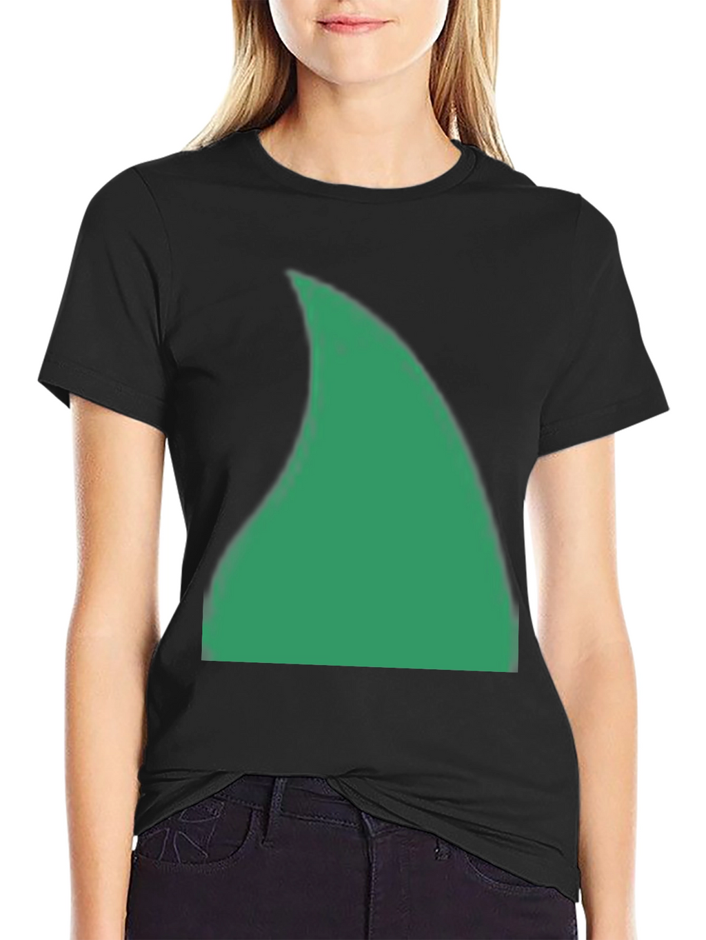 Green Shark Fin Graphic Black T-Shirt