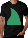 Green Shark Fin Graphic Black T-Shirt