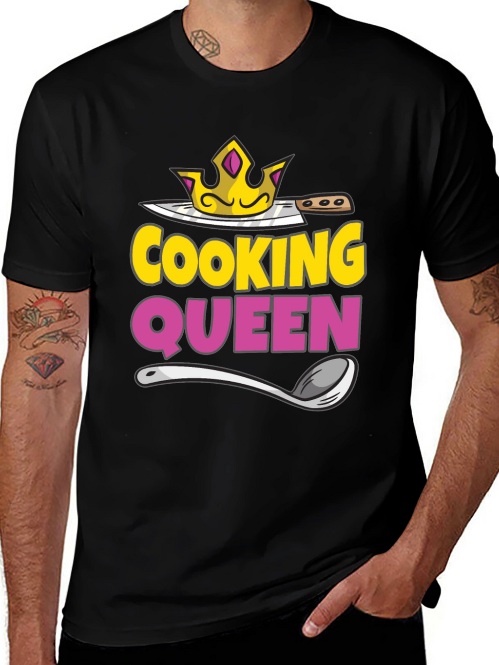 Cooking Queen T-Shirt - Chef Crown Spoon Knife Design
