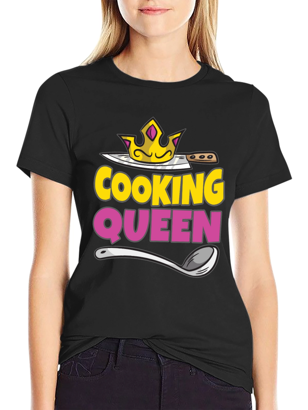 Cooking Queen T-Shirt - Chef Crown Spoon Knife Design