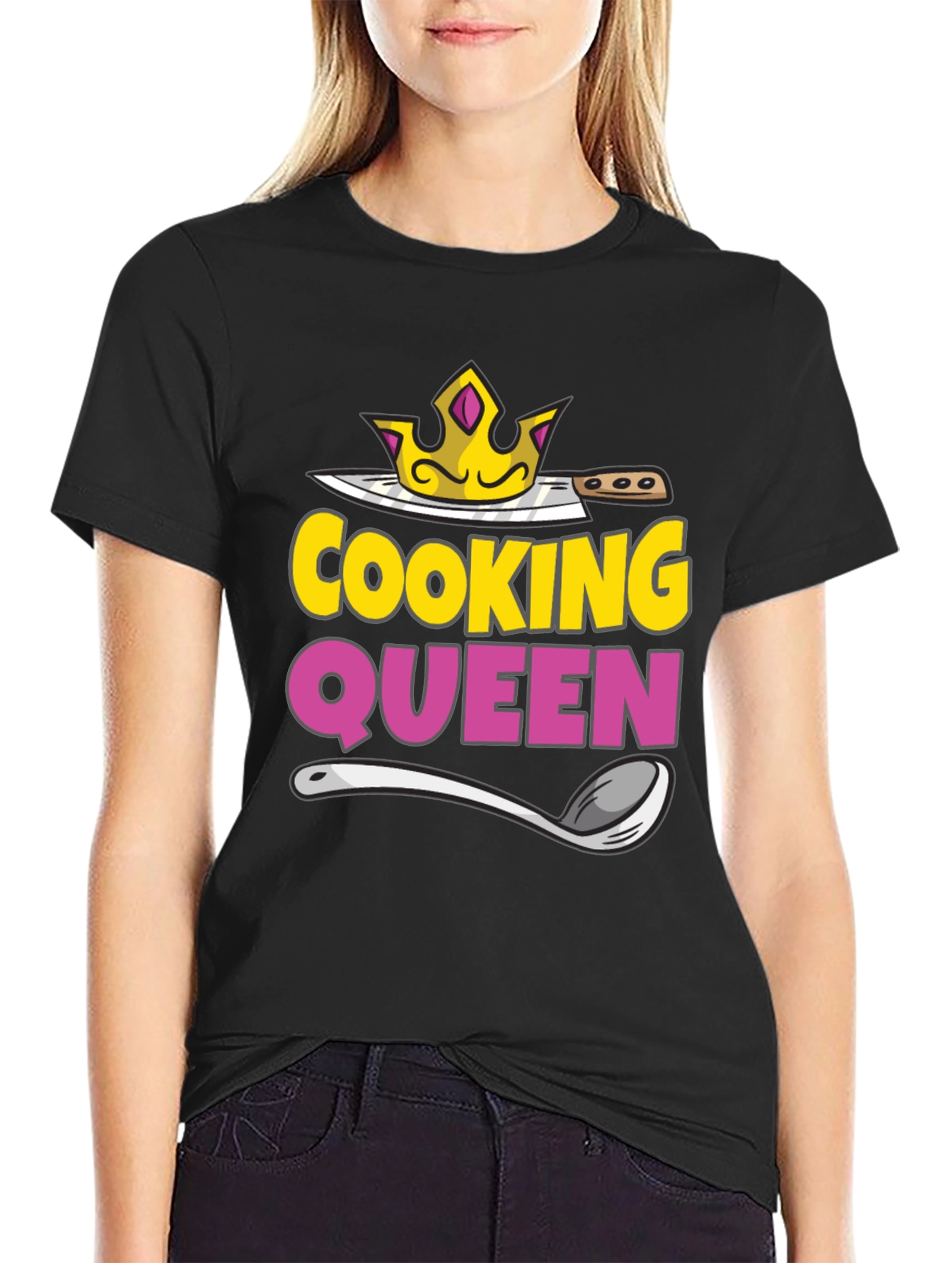 Cooking Queen T-Shirt - Chef Crown Spoon Knife Design