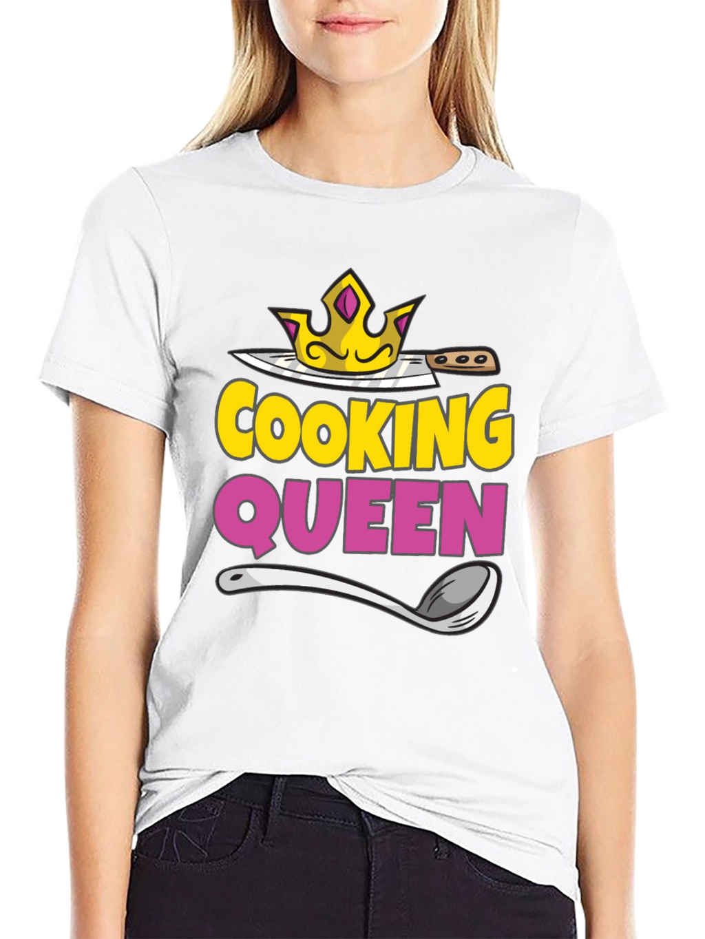 Cooking Queen T-Shirt - Chef Crown Spoon Knife Design