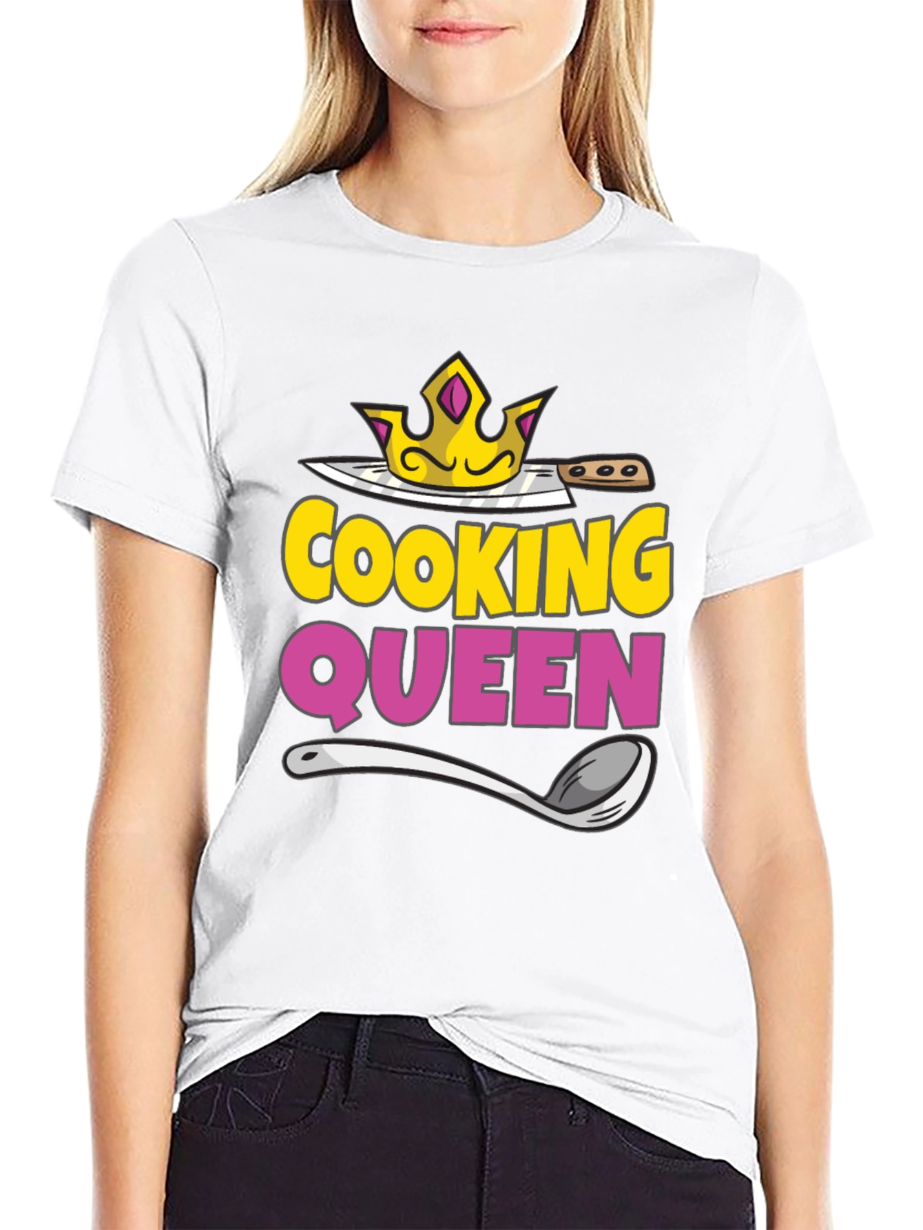 Cooking Queen T-Shirt - Chef Crown Spoon Knife Design