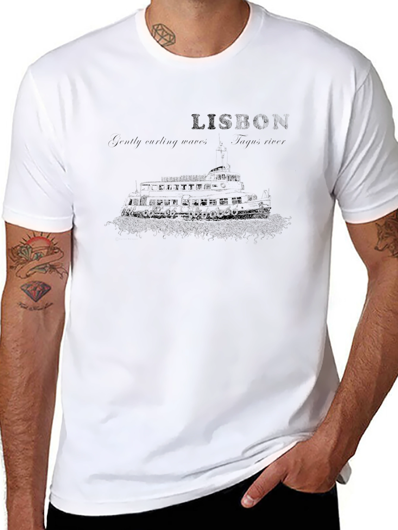 Lisbon Portugal Graphic Tee - Black