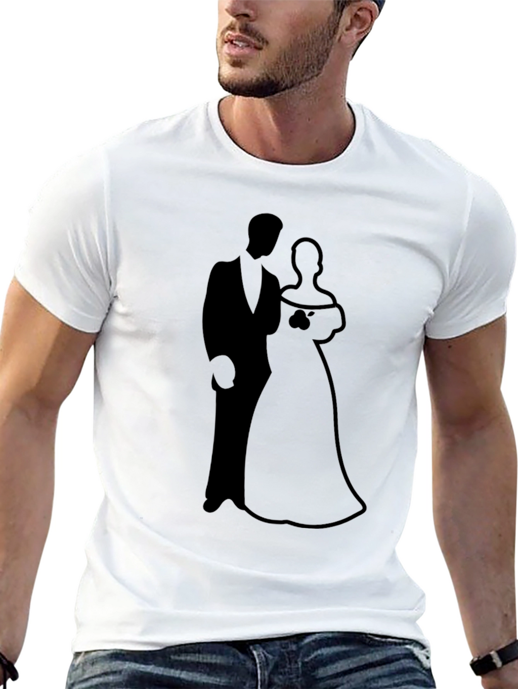 Elegant Bride and Groom Graphic Tee - Black
