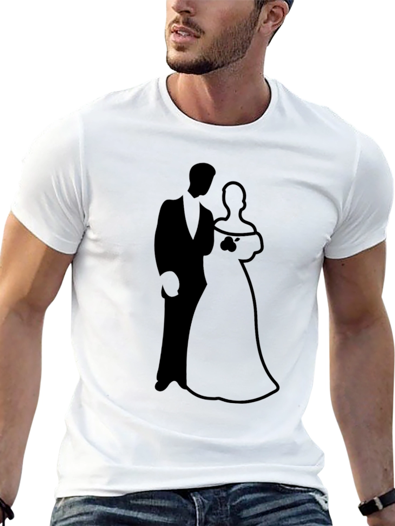Elegant Bride and Groom Graphic Tee - Black