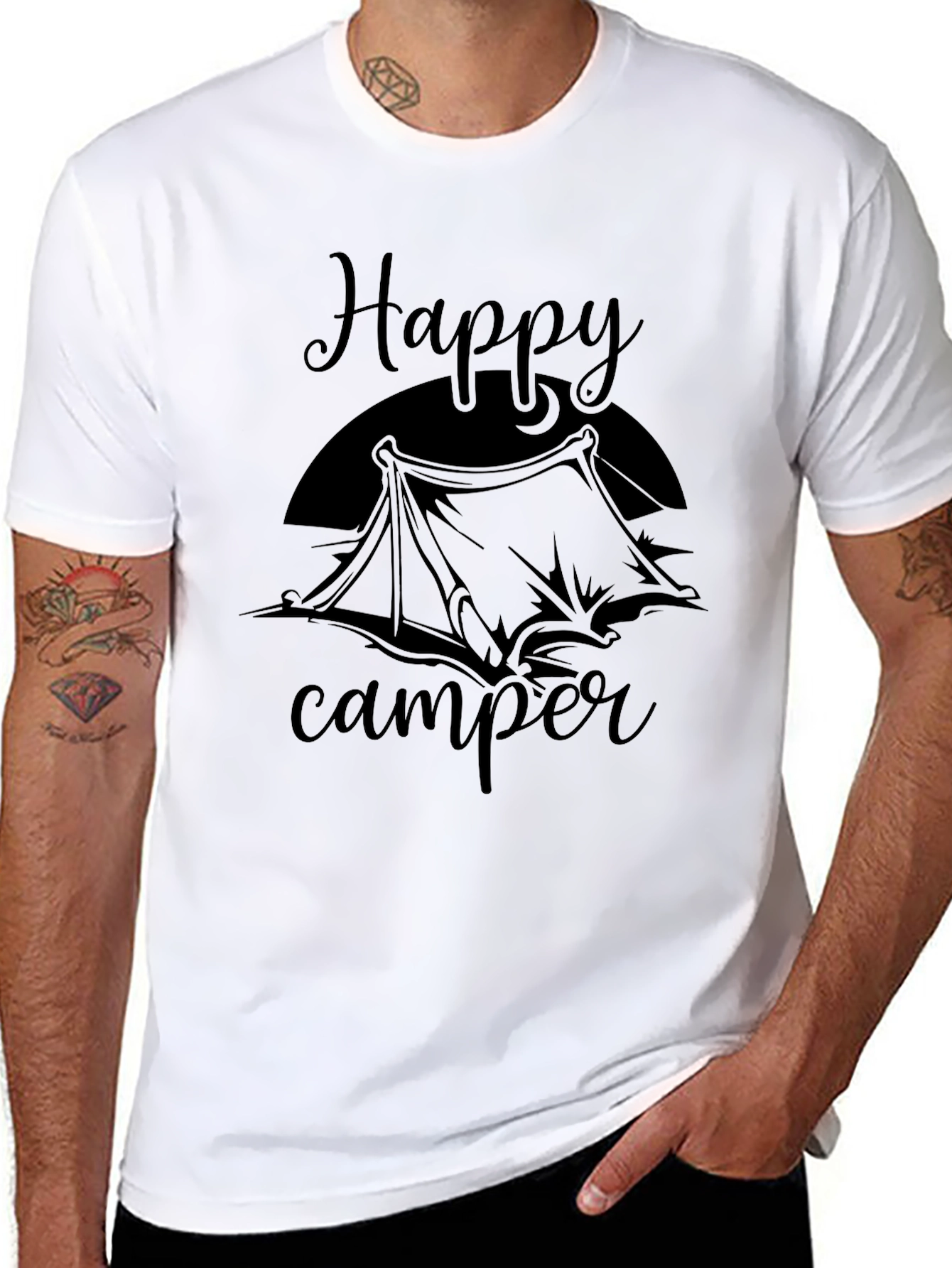 Happy Camper Graphic Tee - Black Cotton T-Shirt