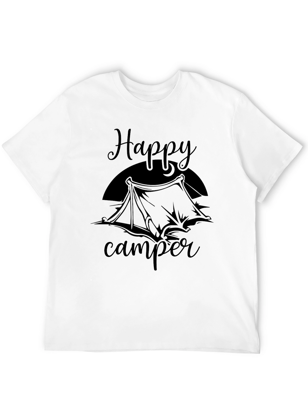 Happy Camper Graphic Tee - Black Cotton T-Shirt