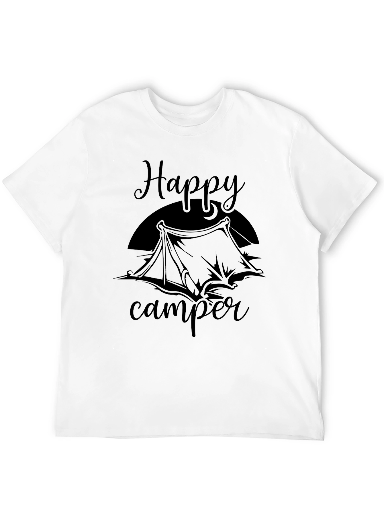 Happy Camper Graphic Tee - Black Cotton T-Shirt