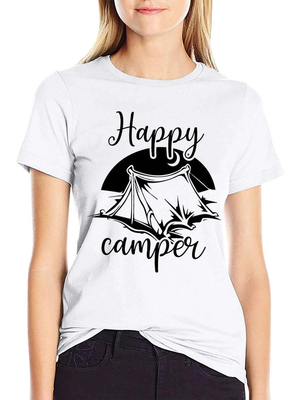 Happy Camper Graphic Tee - Black Cotton T-Shirt