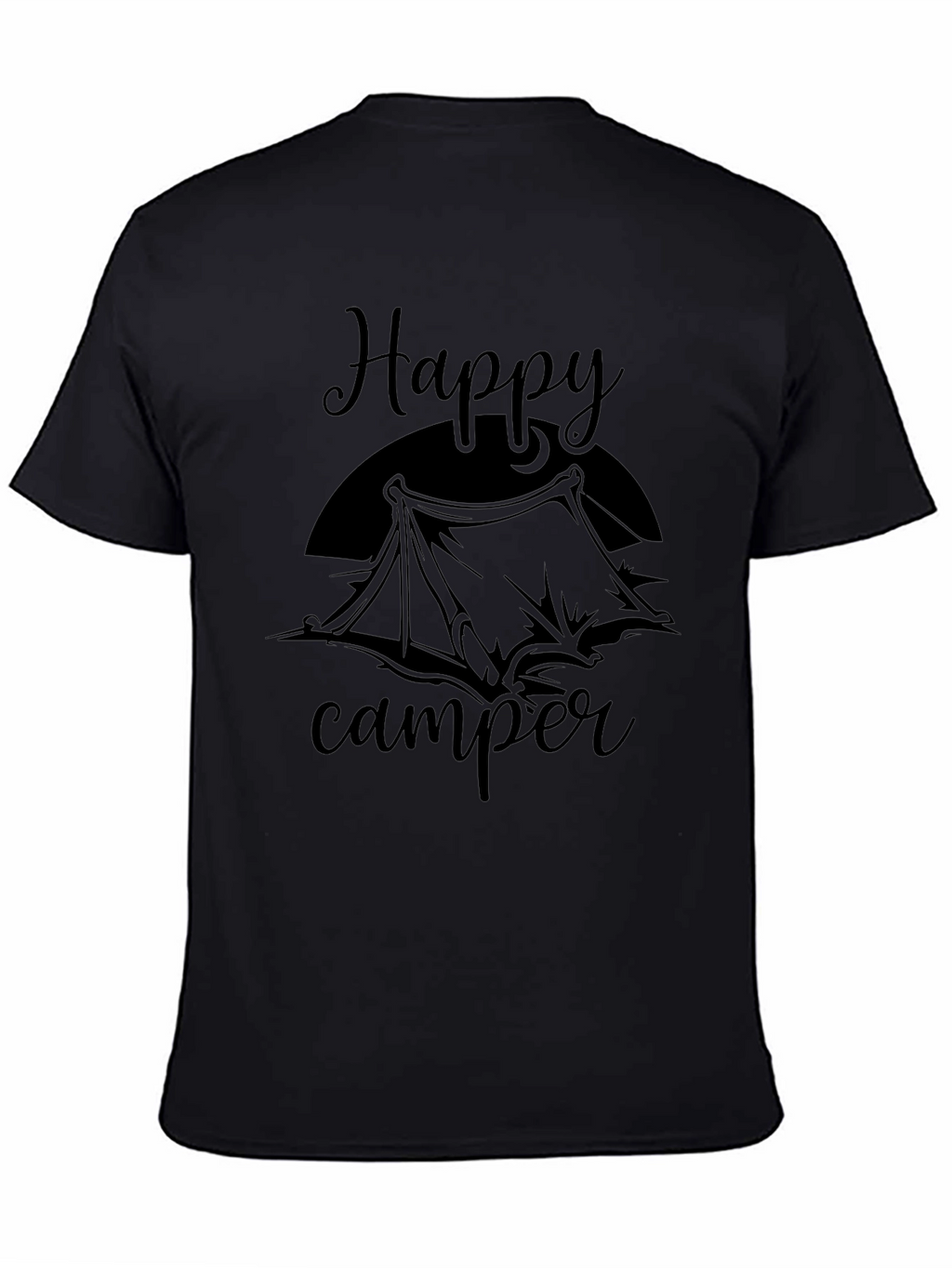 Happy Camper Graphic Tee - Black Cotton T-Shirt