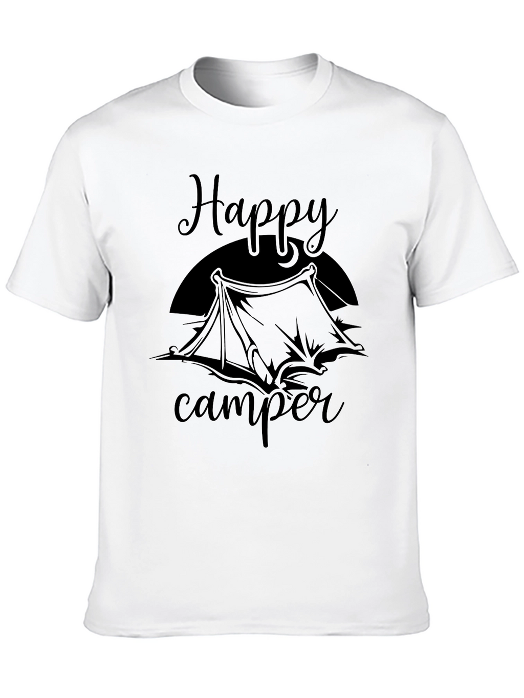 Happy Camper Graphic Tee - Black Cotton T-Shirt