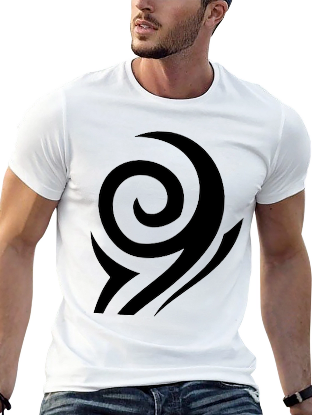 Black T-Shirt with Abstract Swirl Design