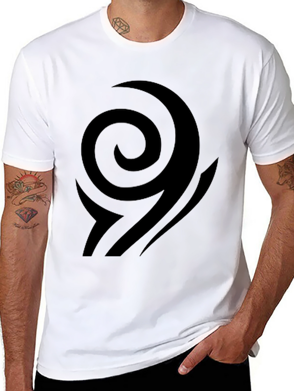 Black T-Shirt with Abstract Swirl Design