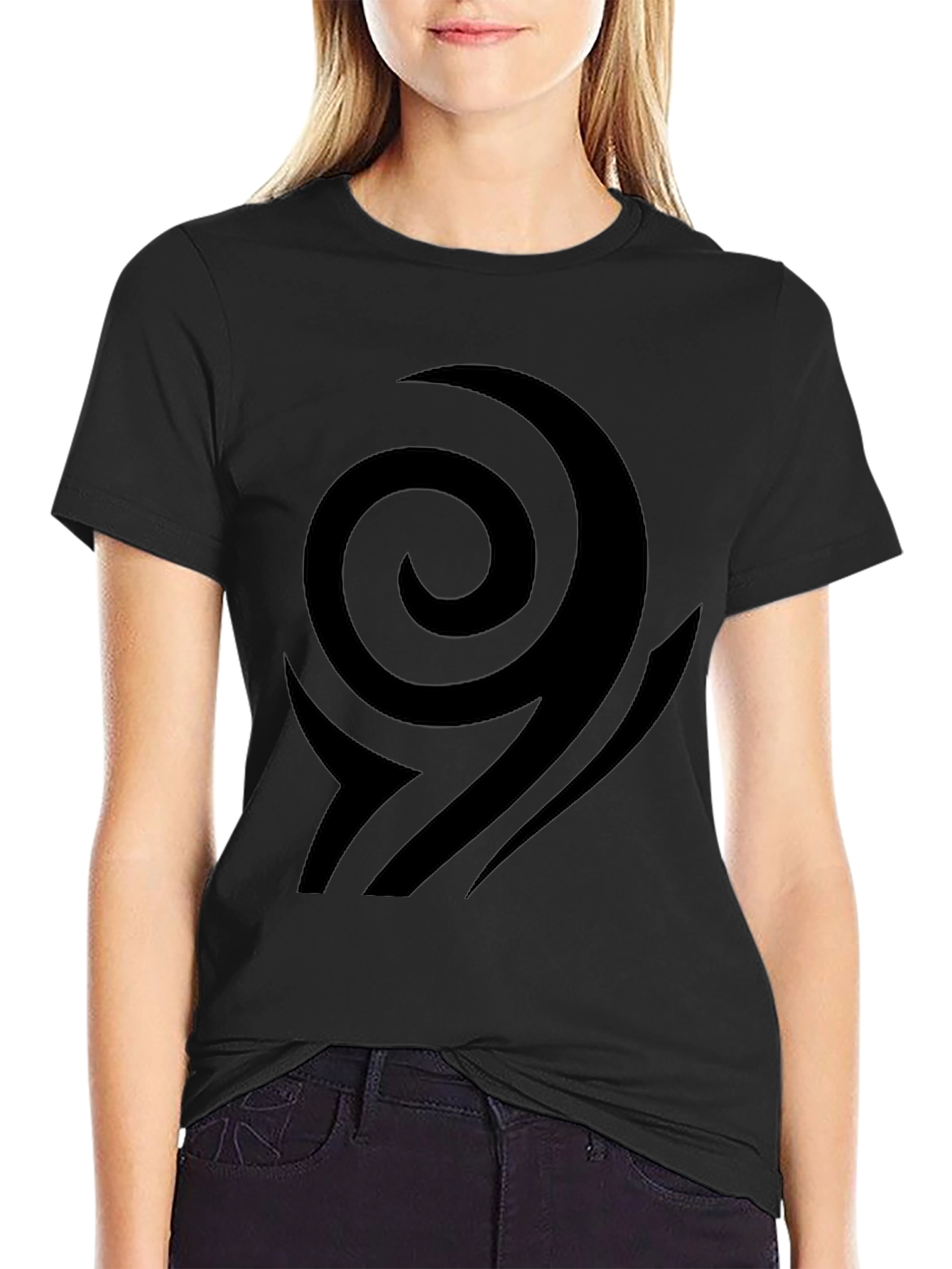 Black T-Shirt with Abstract Swirl Design