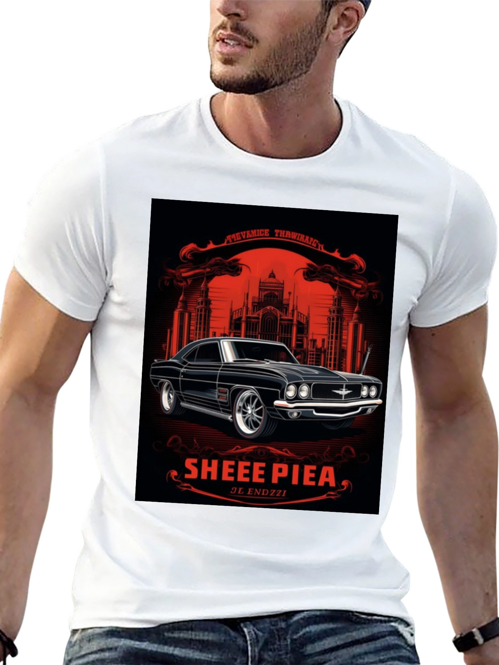 Classic Car Graphic Tee - Sheee Piea Black T-Shirt