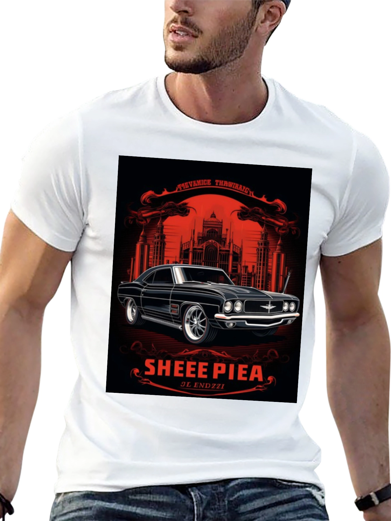 Classic Car Graphic Tee - Sheee Piea Black T-Shirt