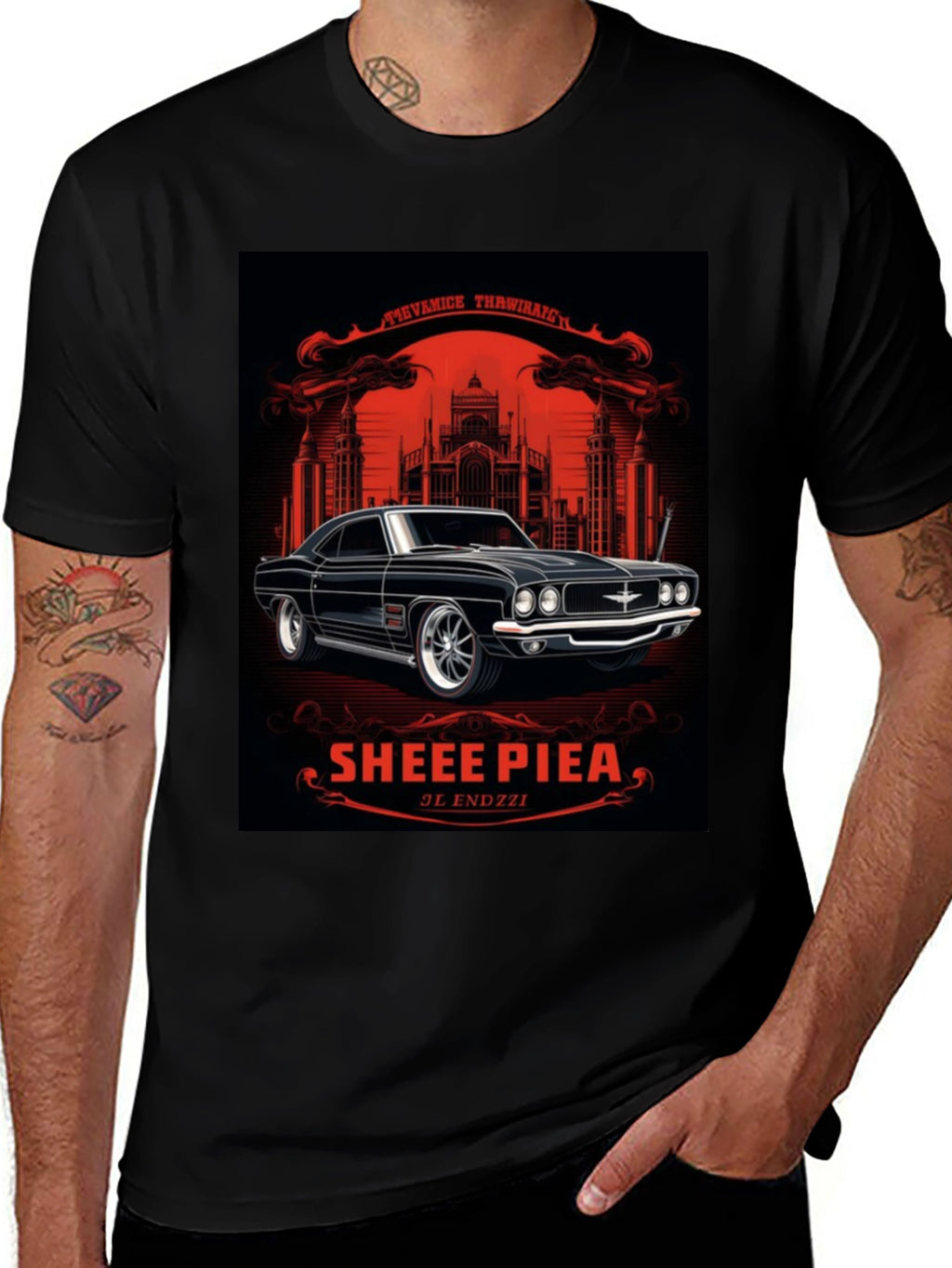 Classic Car Graphic Tee - Sheee Piea Black T-Shirt