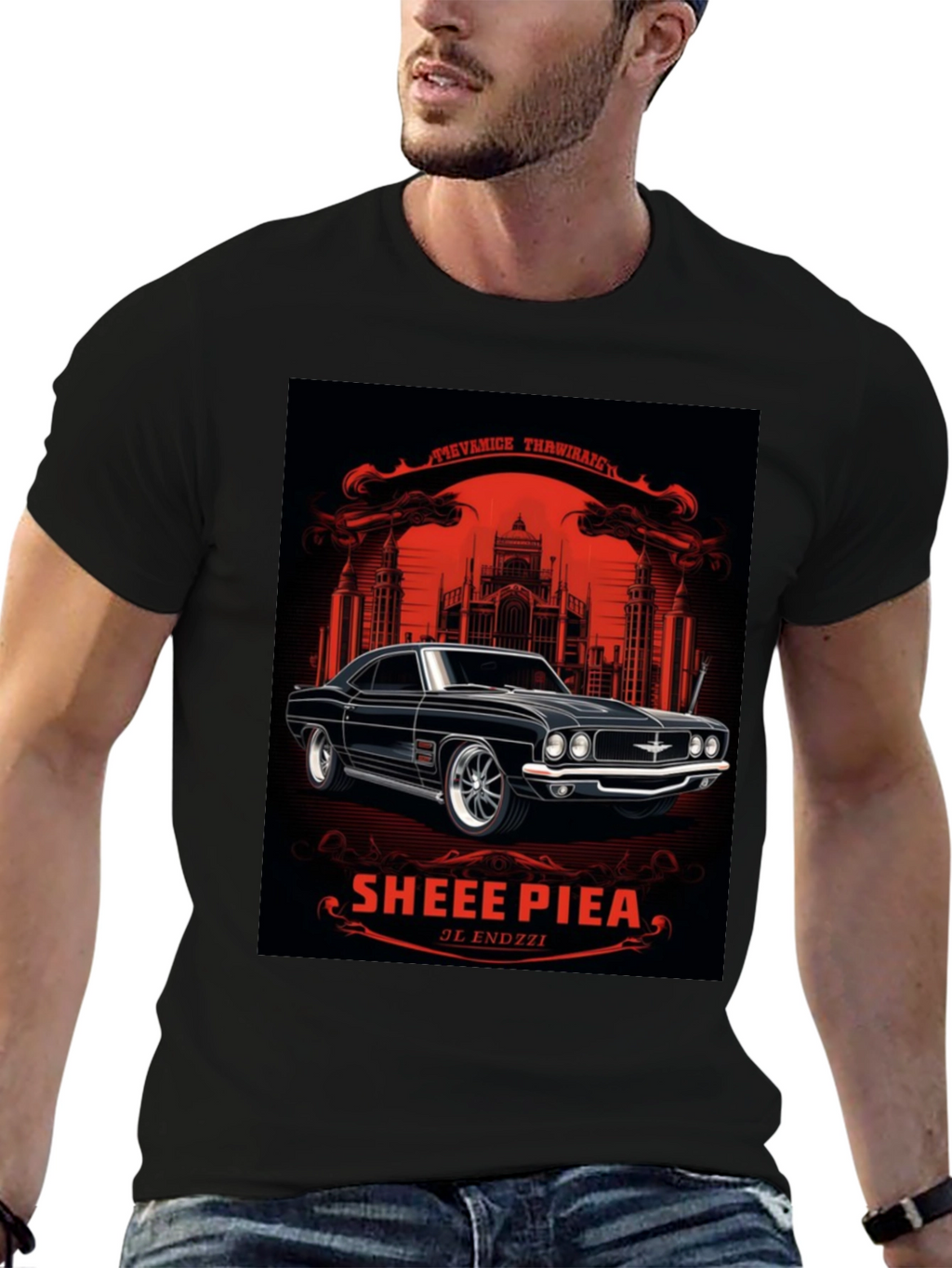 Classic Car Graphic Tee - Sheee Piea Black T-Shirt