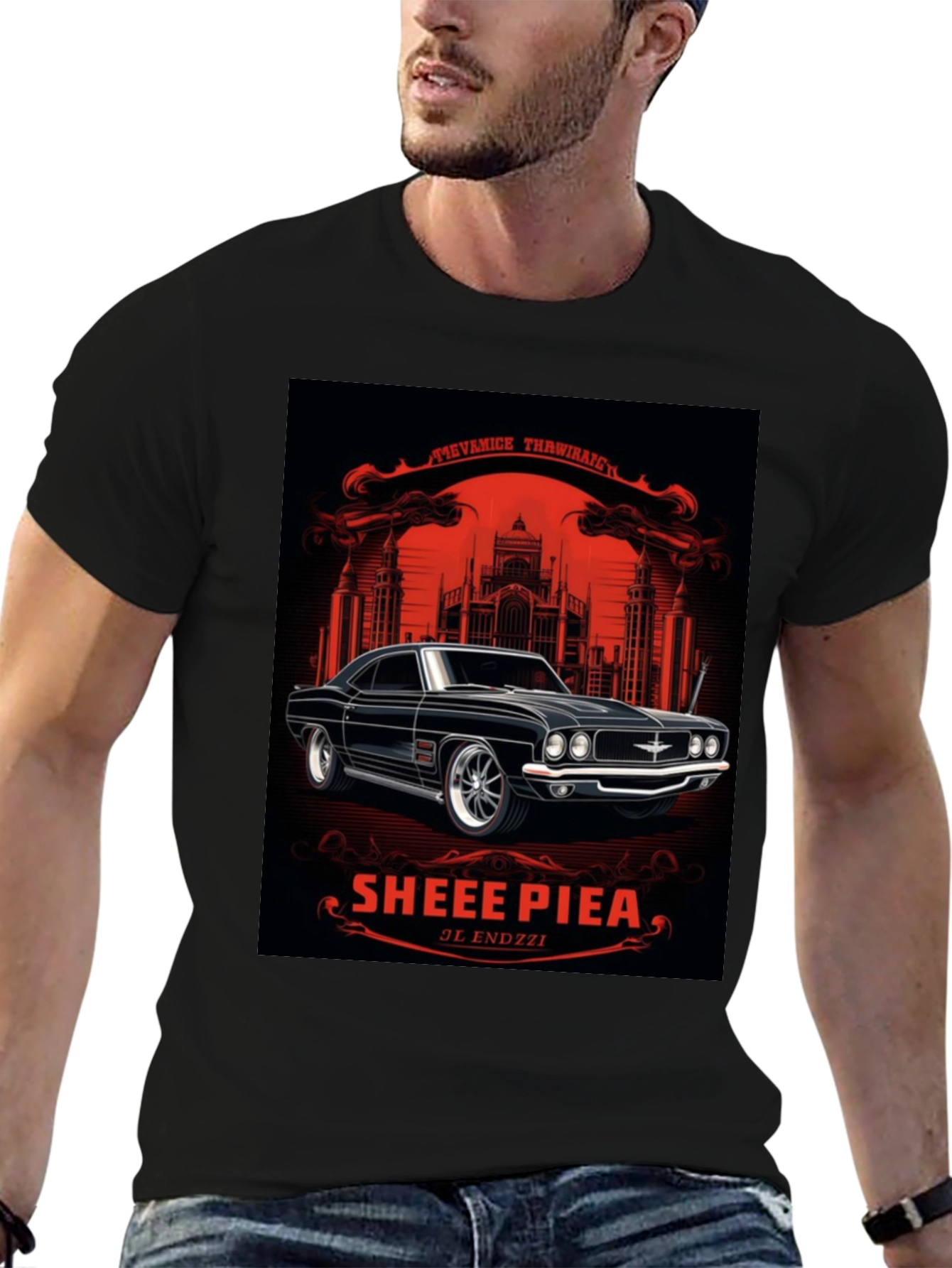 Classic Car Graphic Tee - Sheee Piea Black T-Shirt