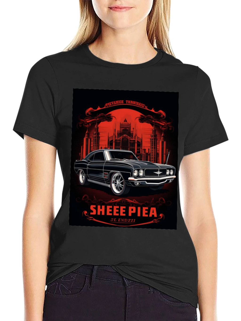 Classic Car Graphic Tee - Sheee Piea Black T-Shirt