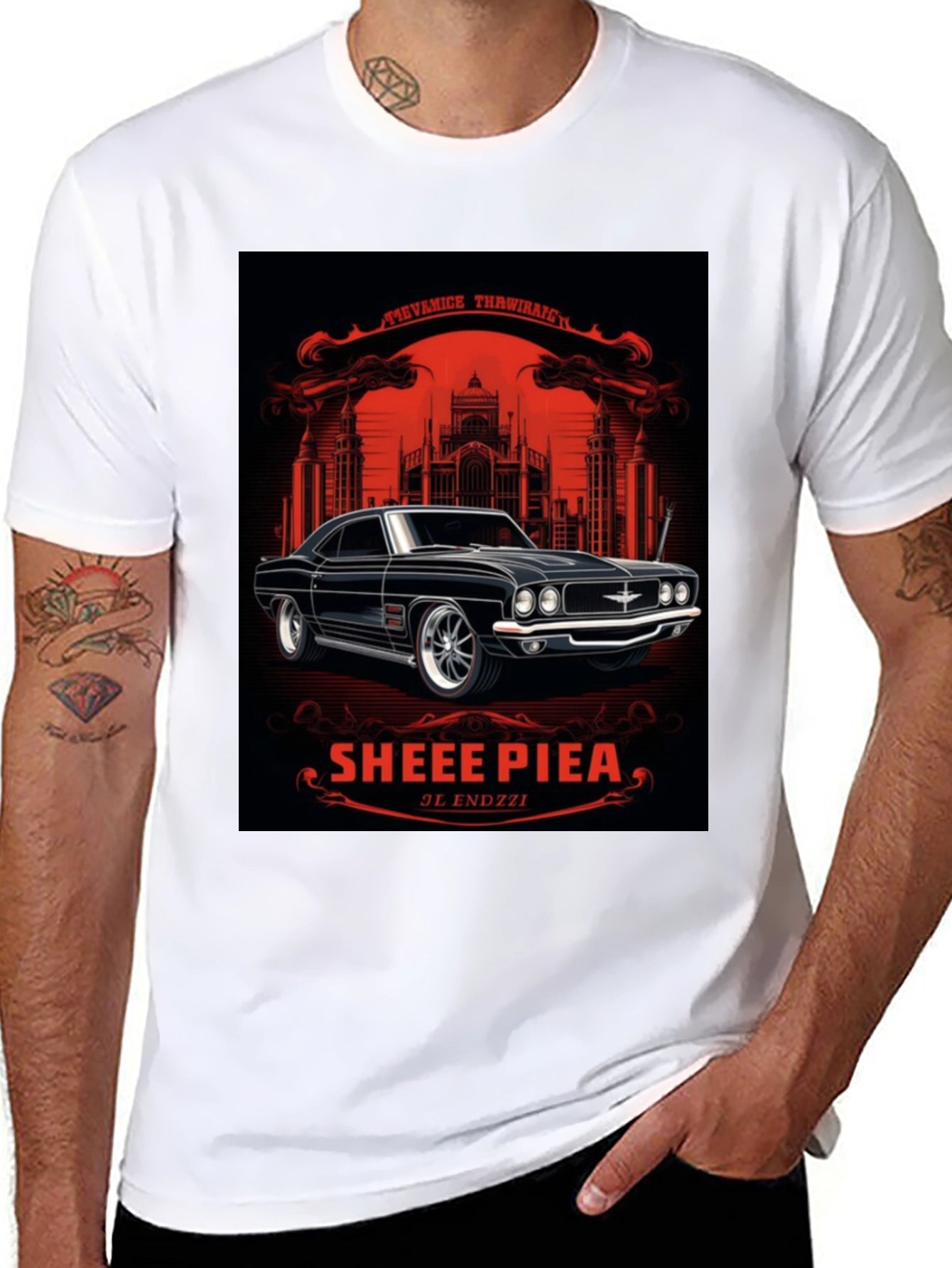 Classic Car Graphic Tee - Sheee Piea Black T-Shirt
