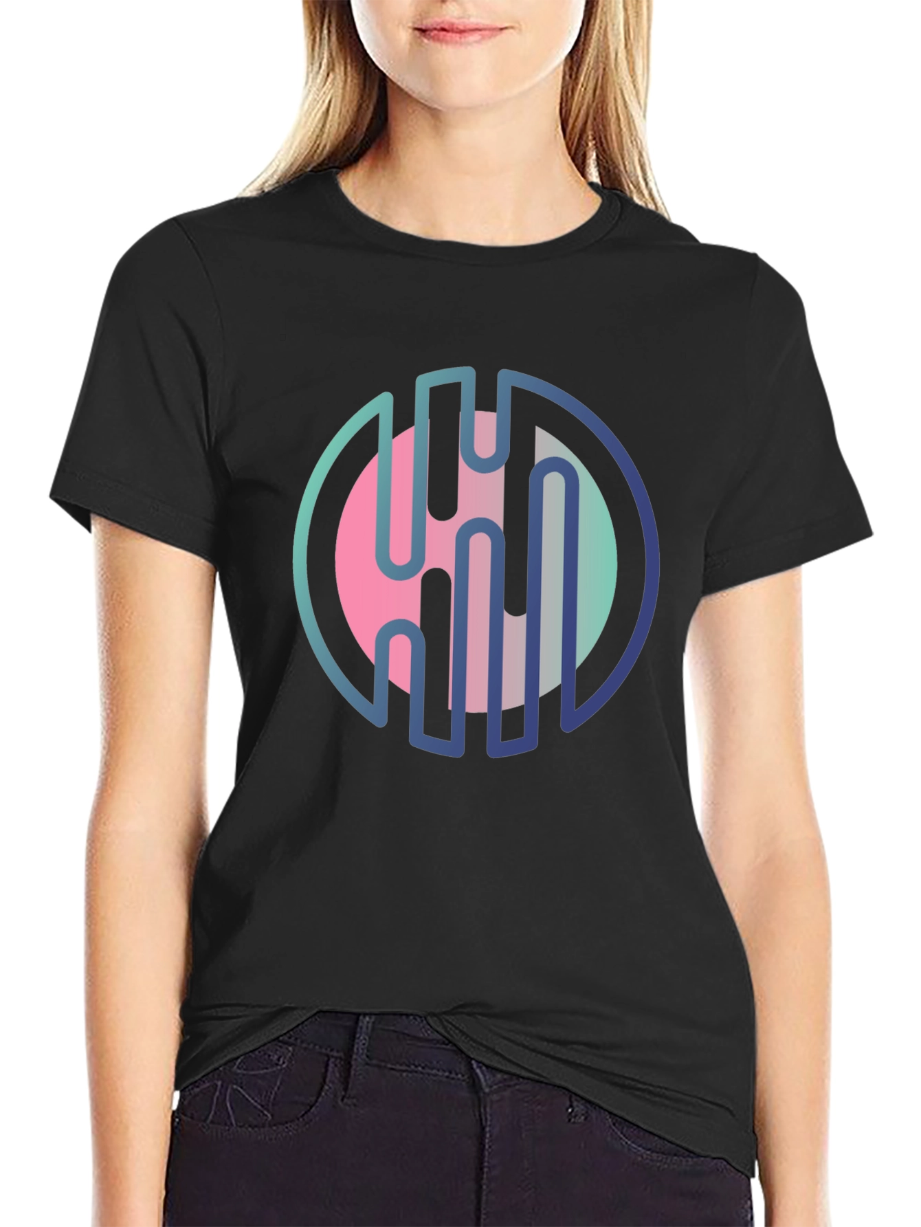 Modern Abstract Graphic Print Black T-Shirt