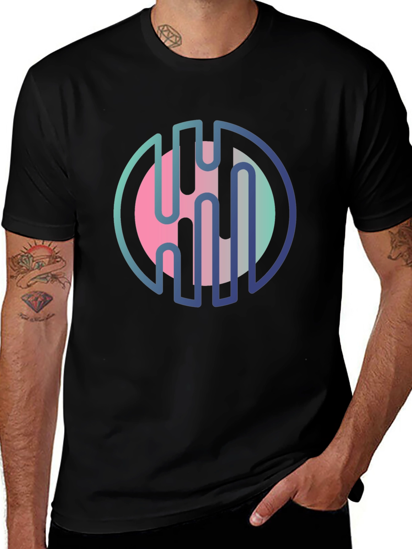 Modern Abstract Graphic Print Black T-Shirt