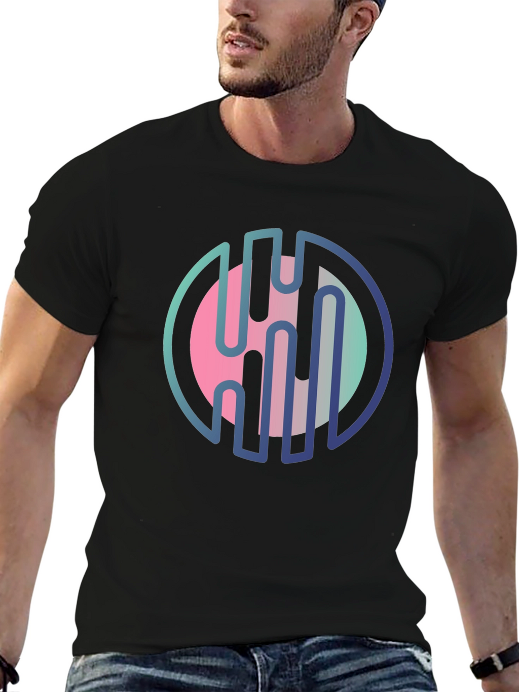 Modern Abstract Graphic Print Black T-Shirt