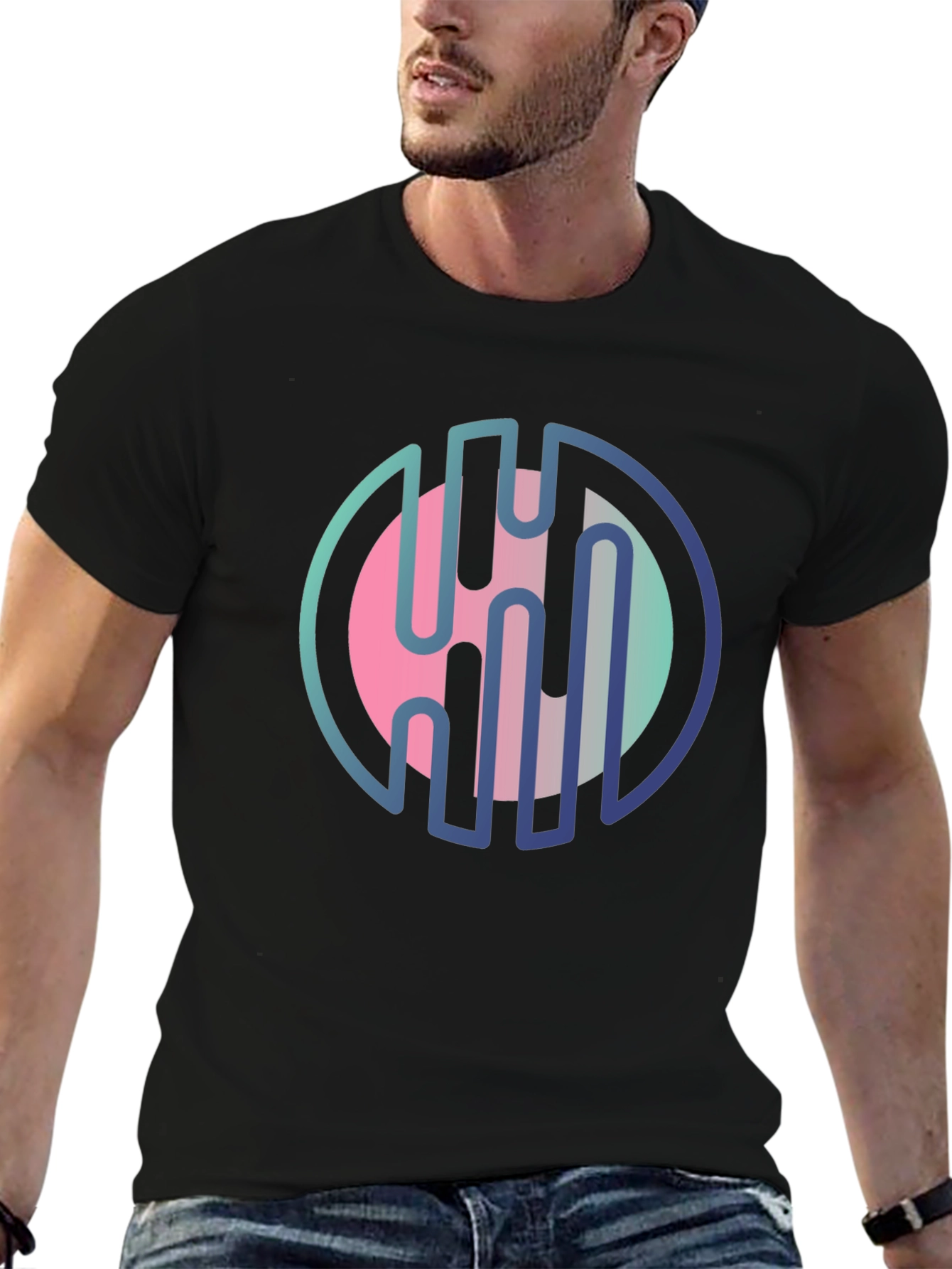 Modern Abstract Graphic Print Black T-Shirt