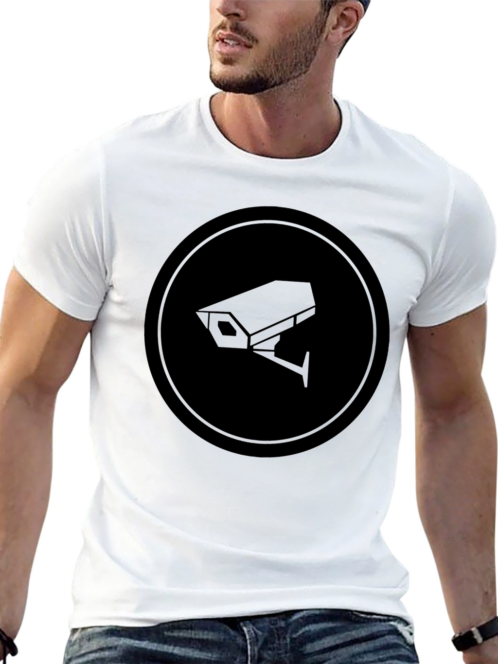 Surveillance Camera Graphic Tee - Modern Black T-Shirt
