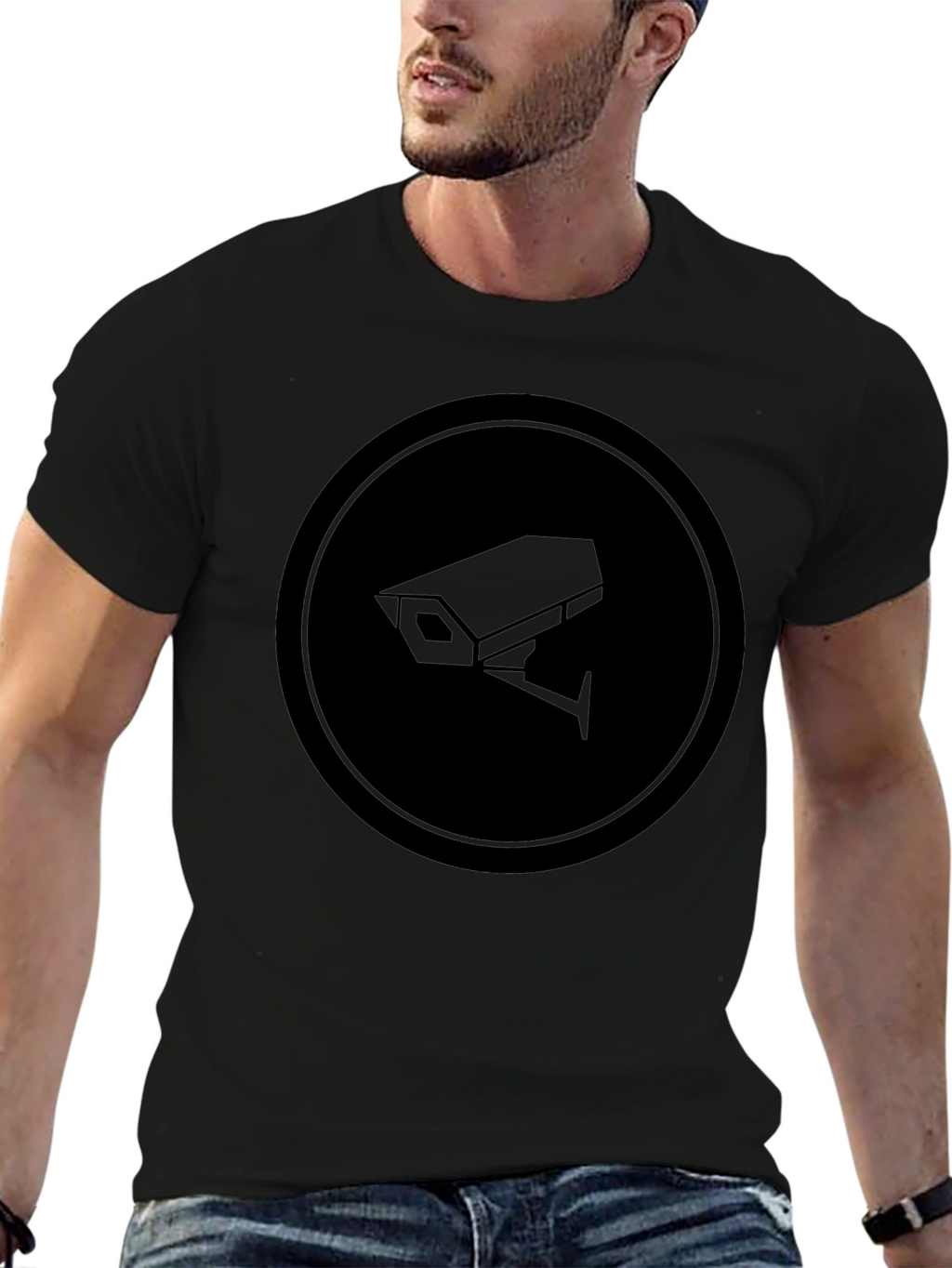 Surveillance Camera Graphic Tee - Modern Black T-Shirt