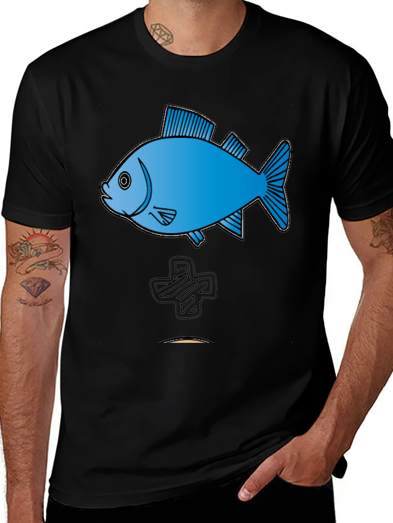 Fish Graphic Tee - Cool Black Cotton T-Shirt