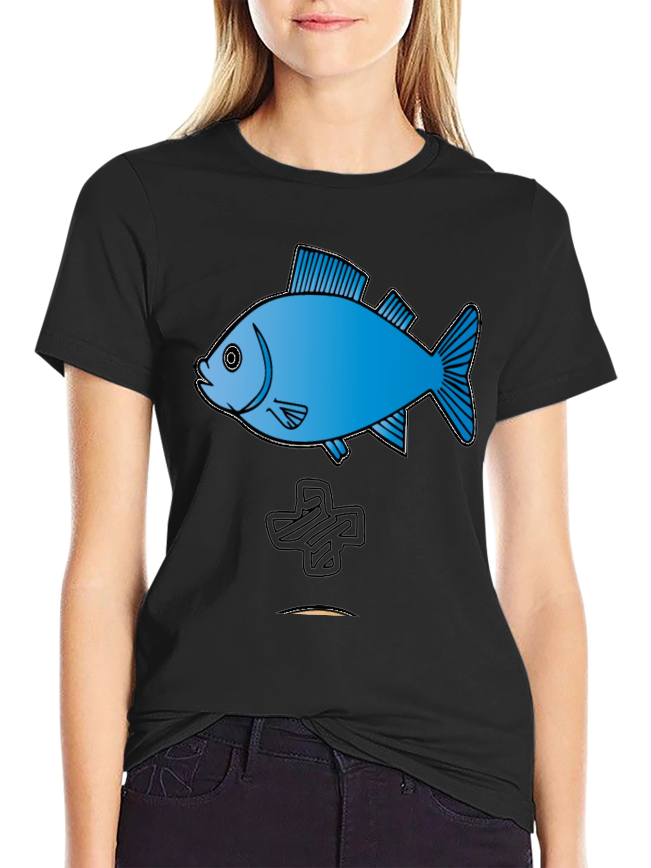 Fish Graphic Tee - Cool Black Cotton T-Shirt