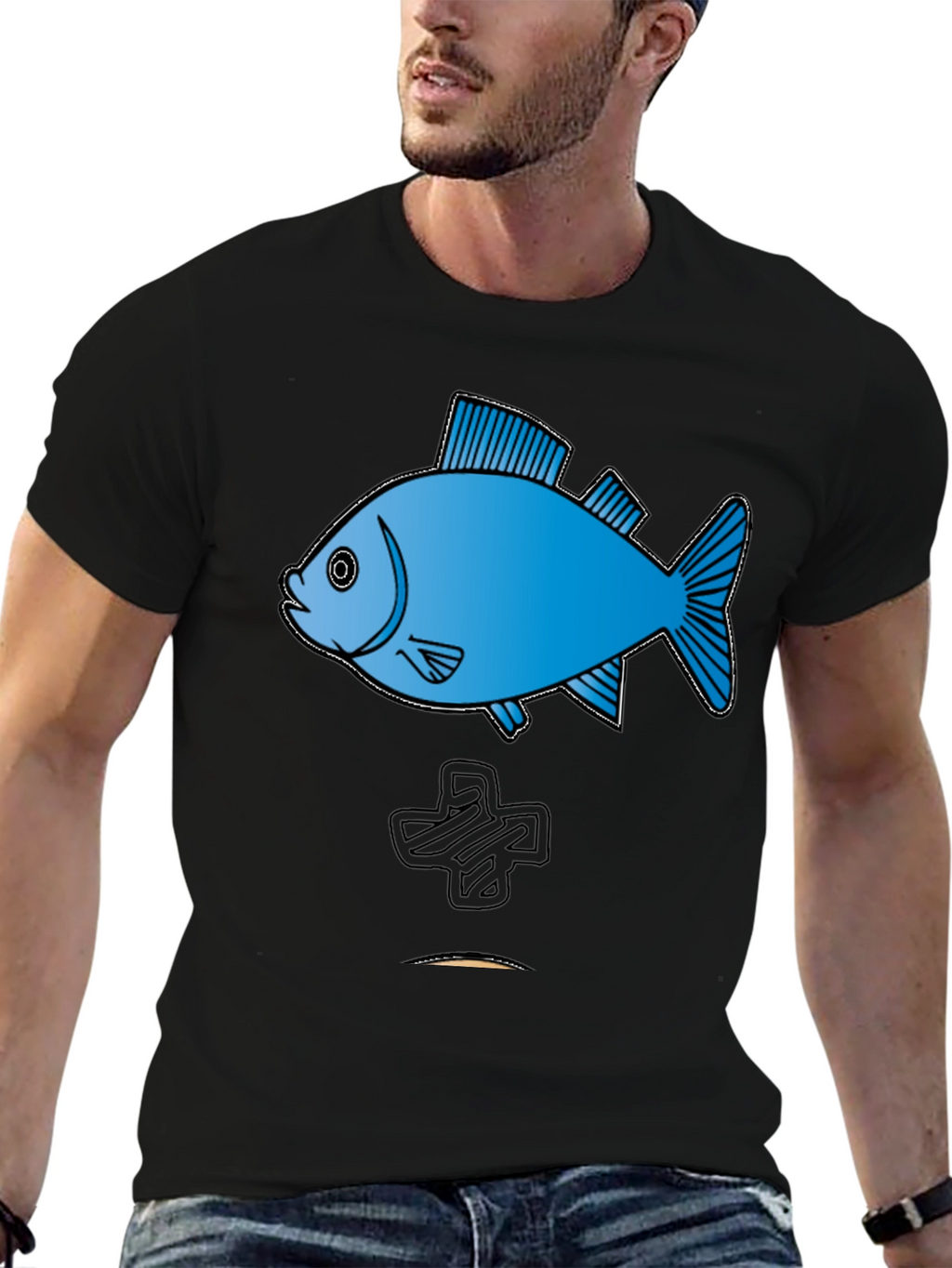 Fish Graphic Tee - Cool Black Cotton T-Shirt
