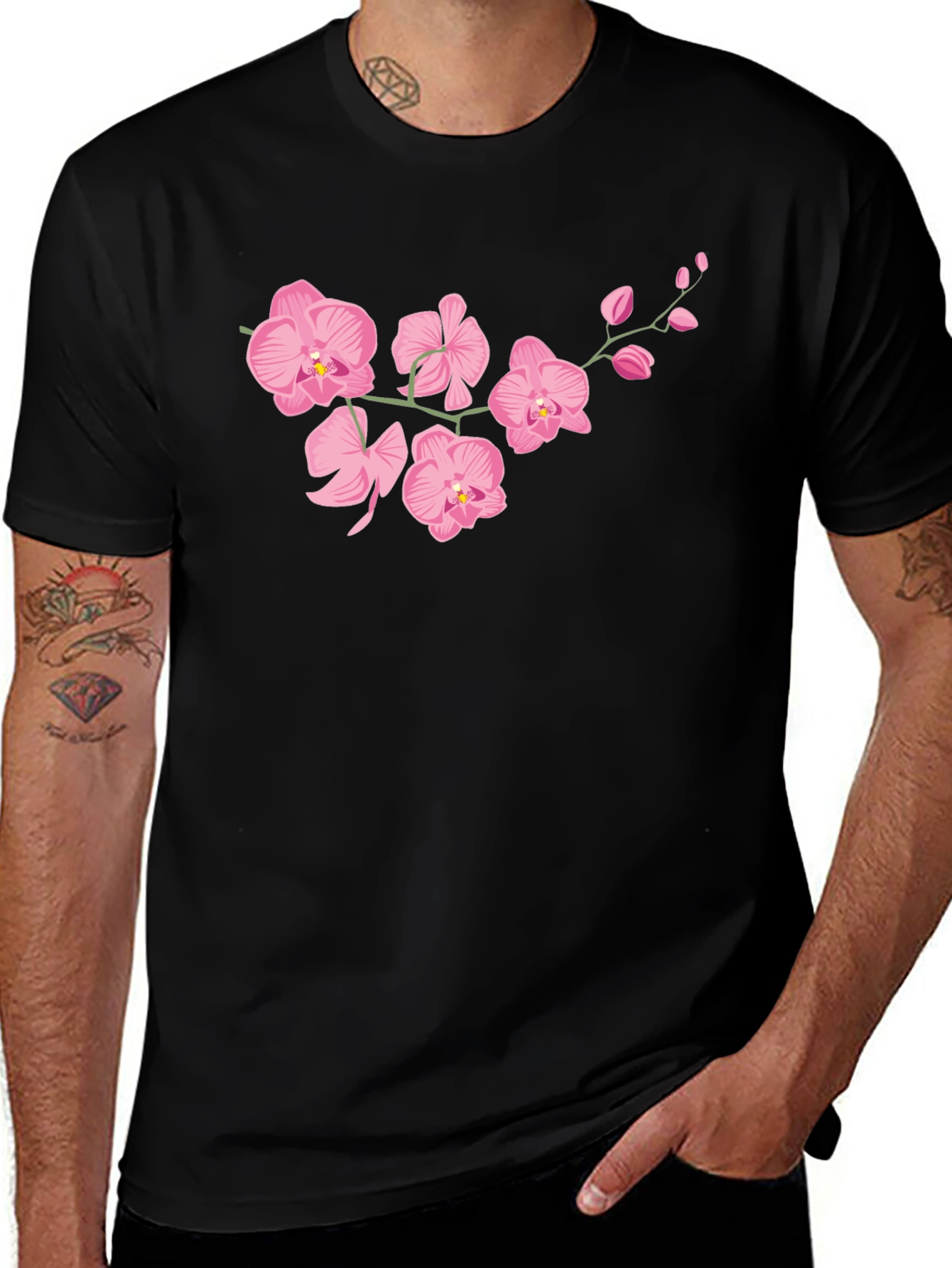 Pink Orchid Black T-Shirt