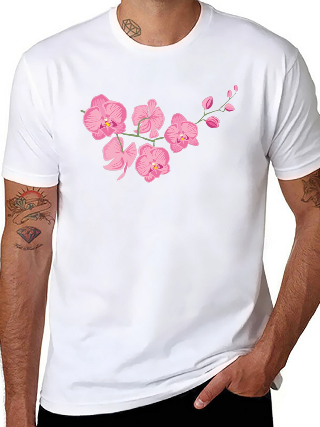Pink Orchid Black T-Shirt