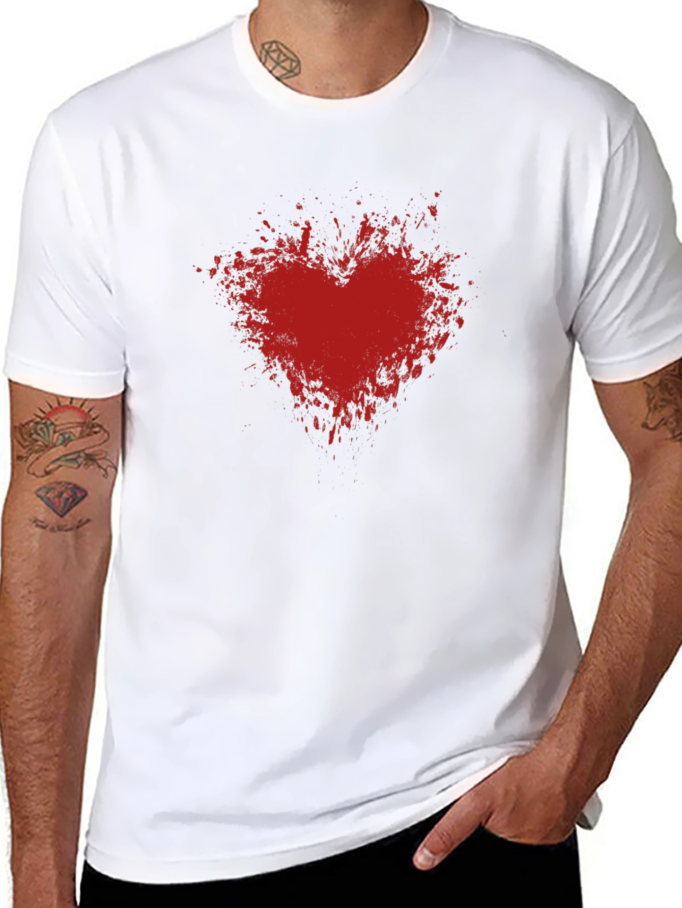 Red Heart Splash Graphic Tee - Black Cotton T-Shirt