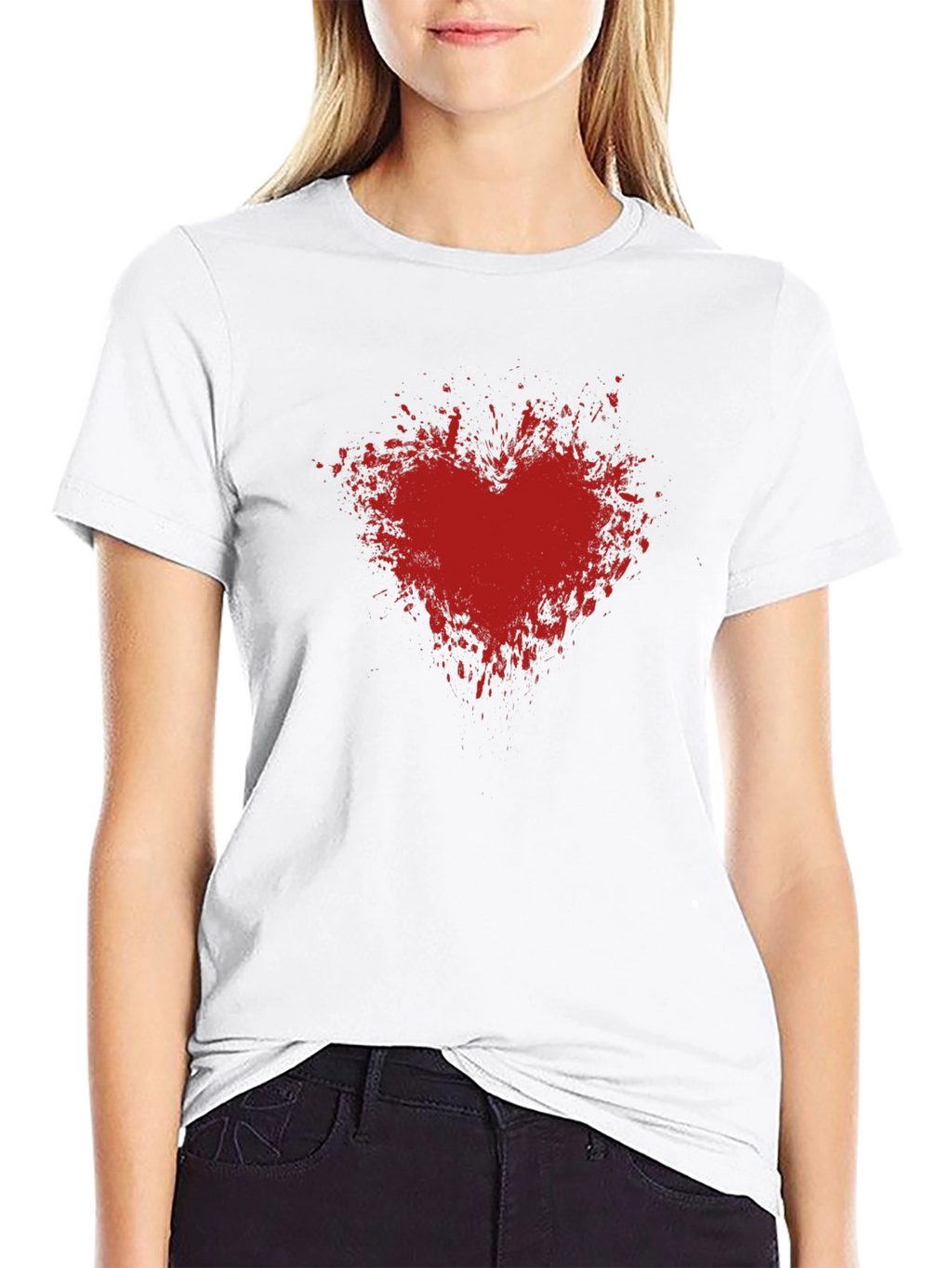 Red Heart Splash Graphic Tee - Black Cotton T-Shirt