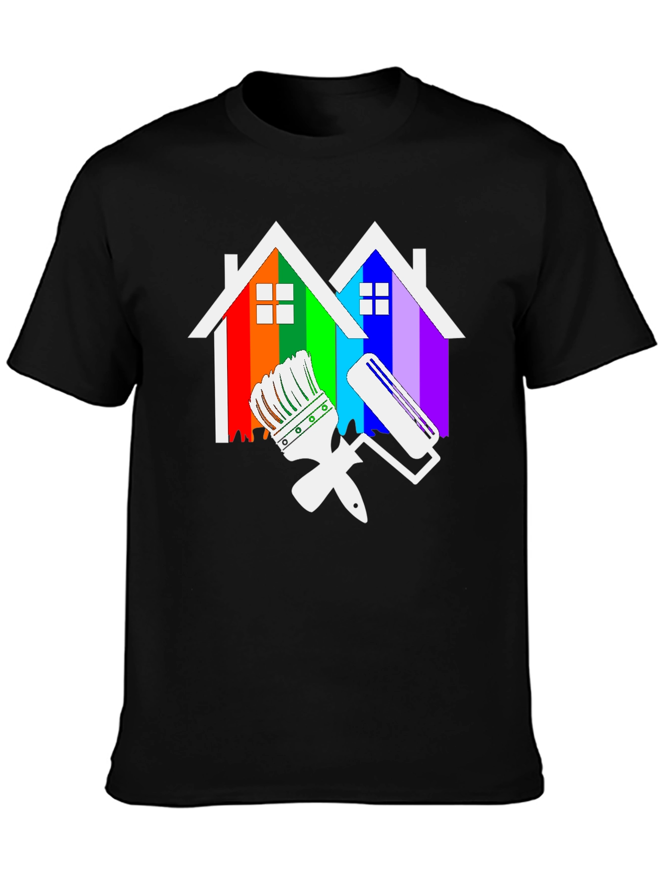 Colorful Houses Paint Tools Black T-Shirt