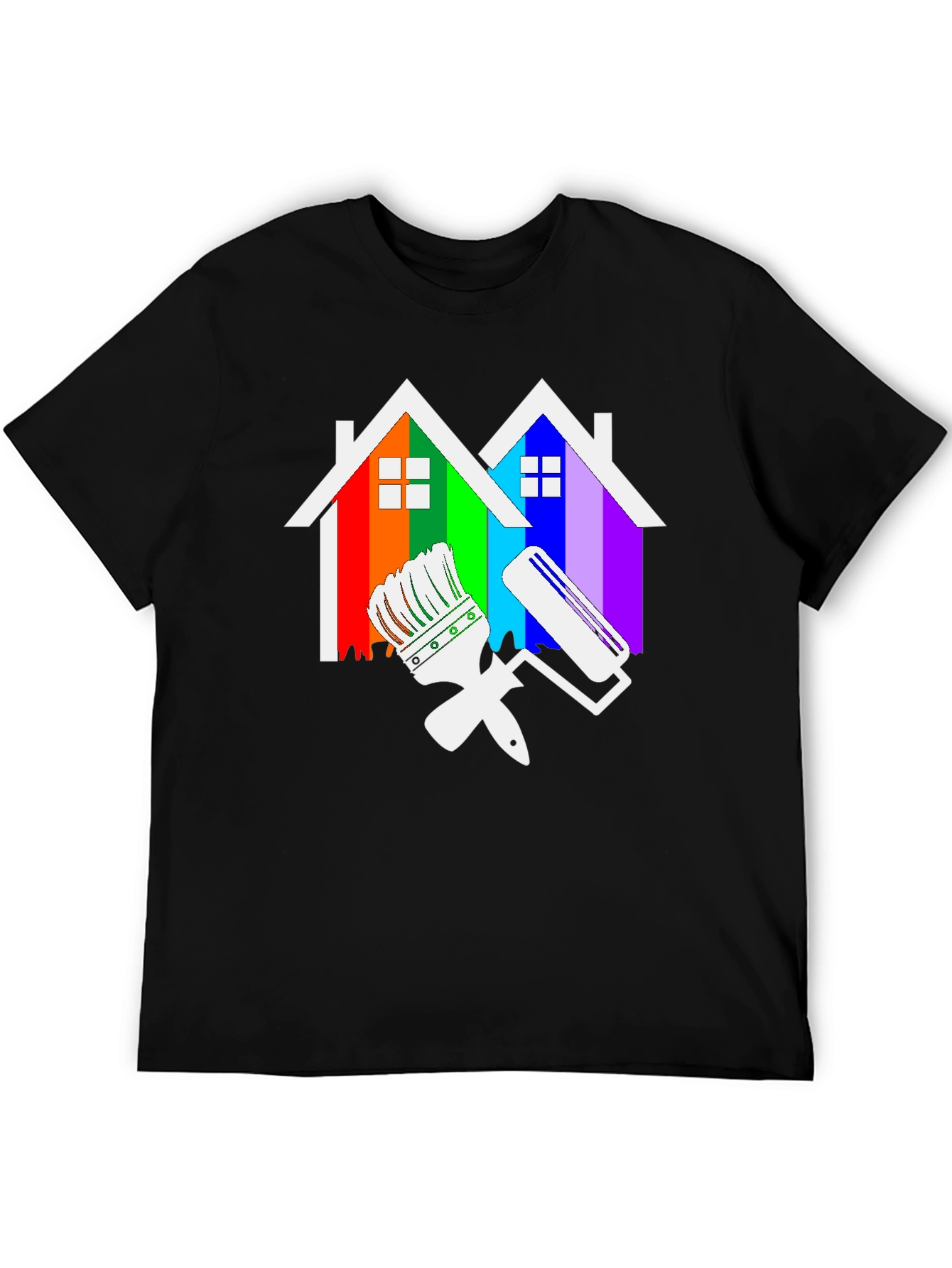 Colorful Houses Paint Tools Black T-Shirt