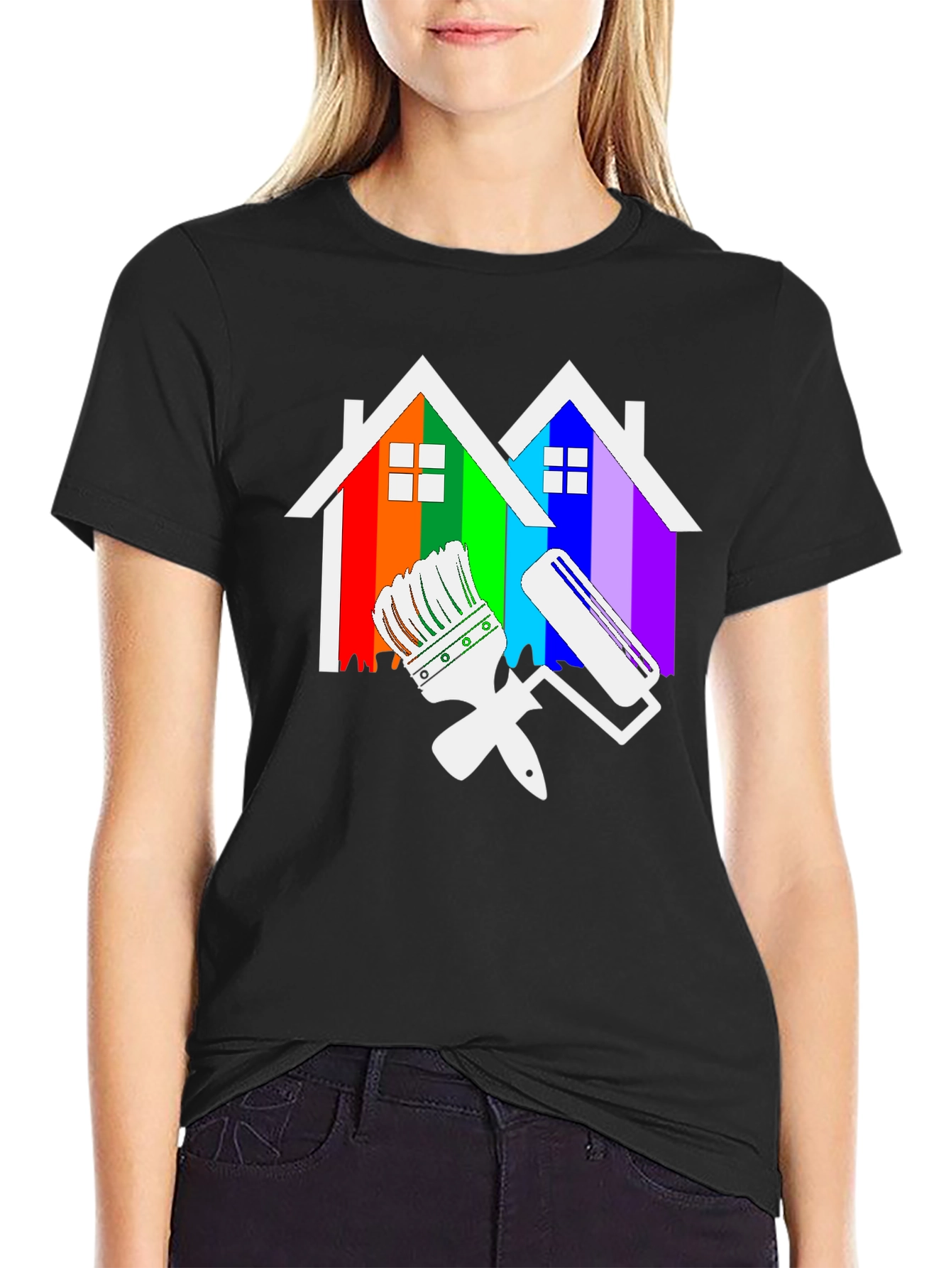 Colorful Houses Paint Tools Black T-Shirt