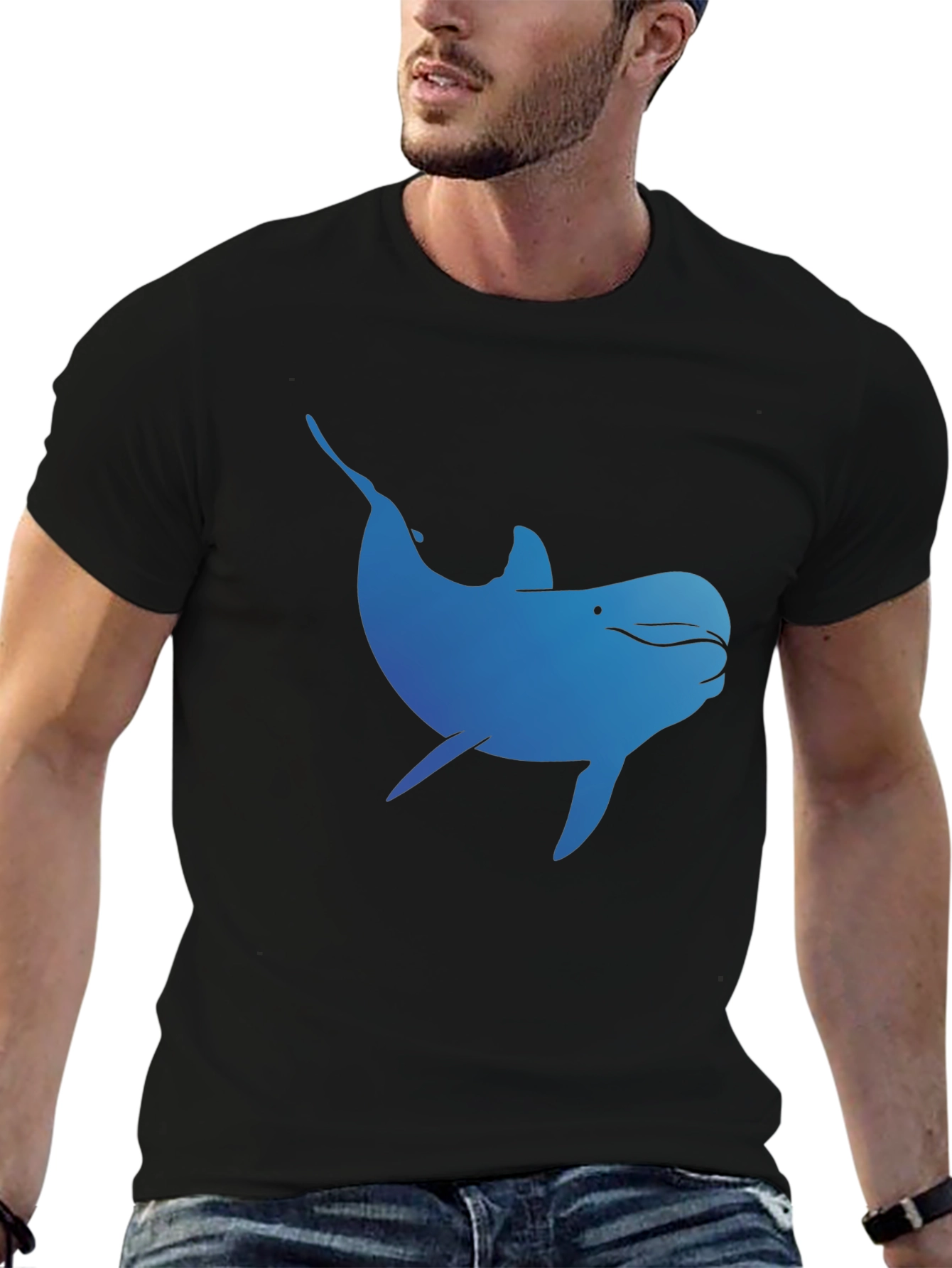 Blue Dolphin Graphic T-Shirt - Black Cotton Tee