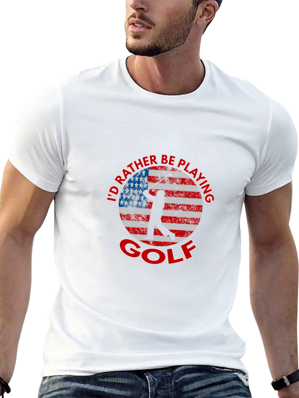 Id Rather Be Playing Golf American Flag T-Shirt