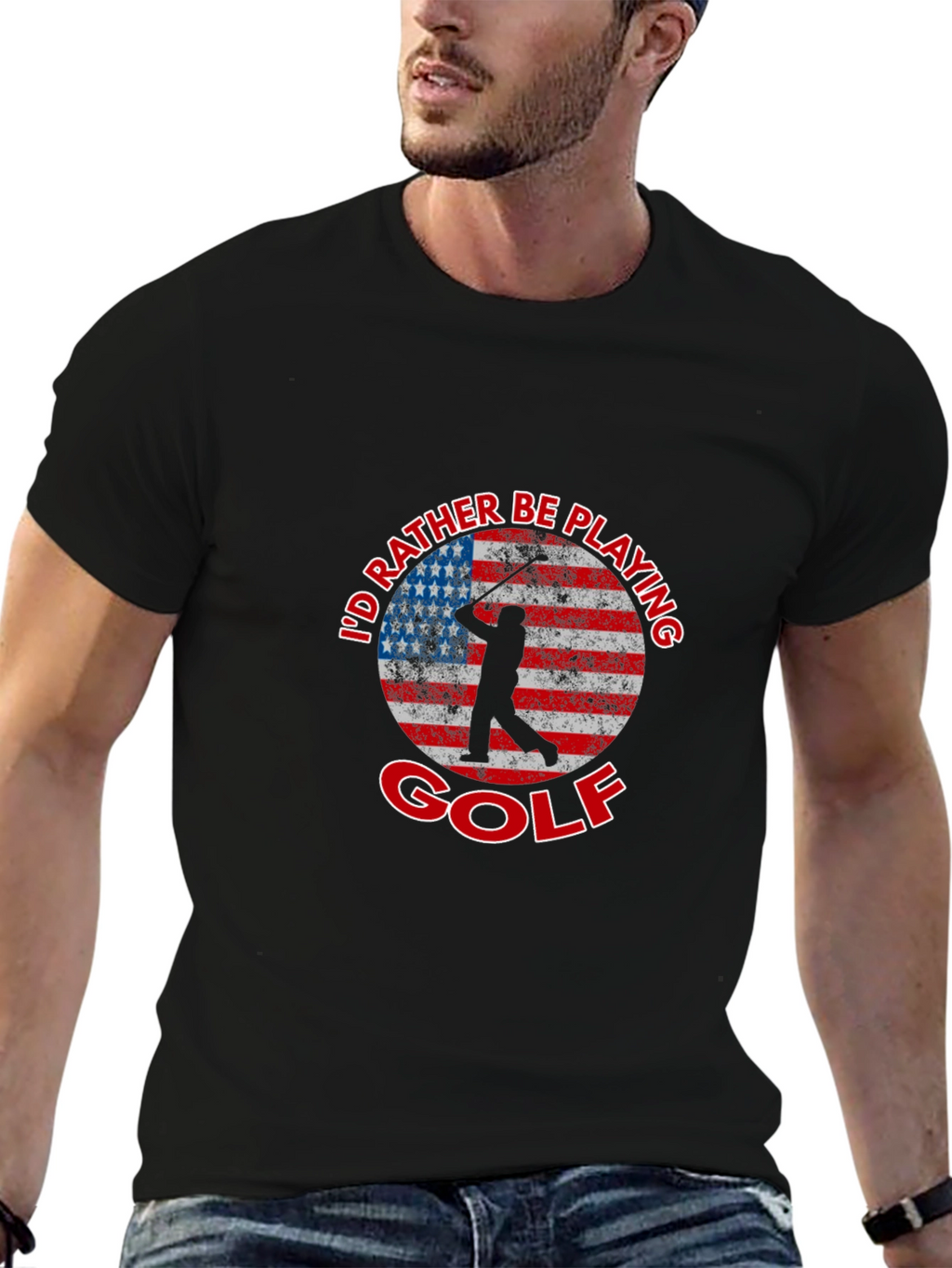 Id Rather Be Playing Golf American Flag T-Shirt