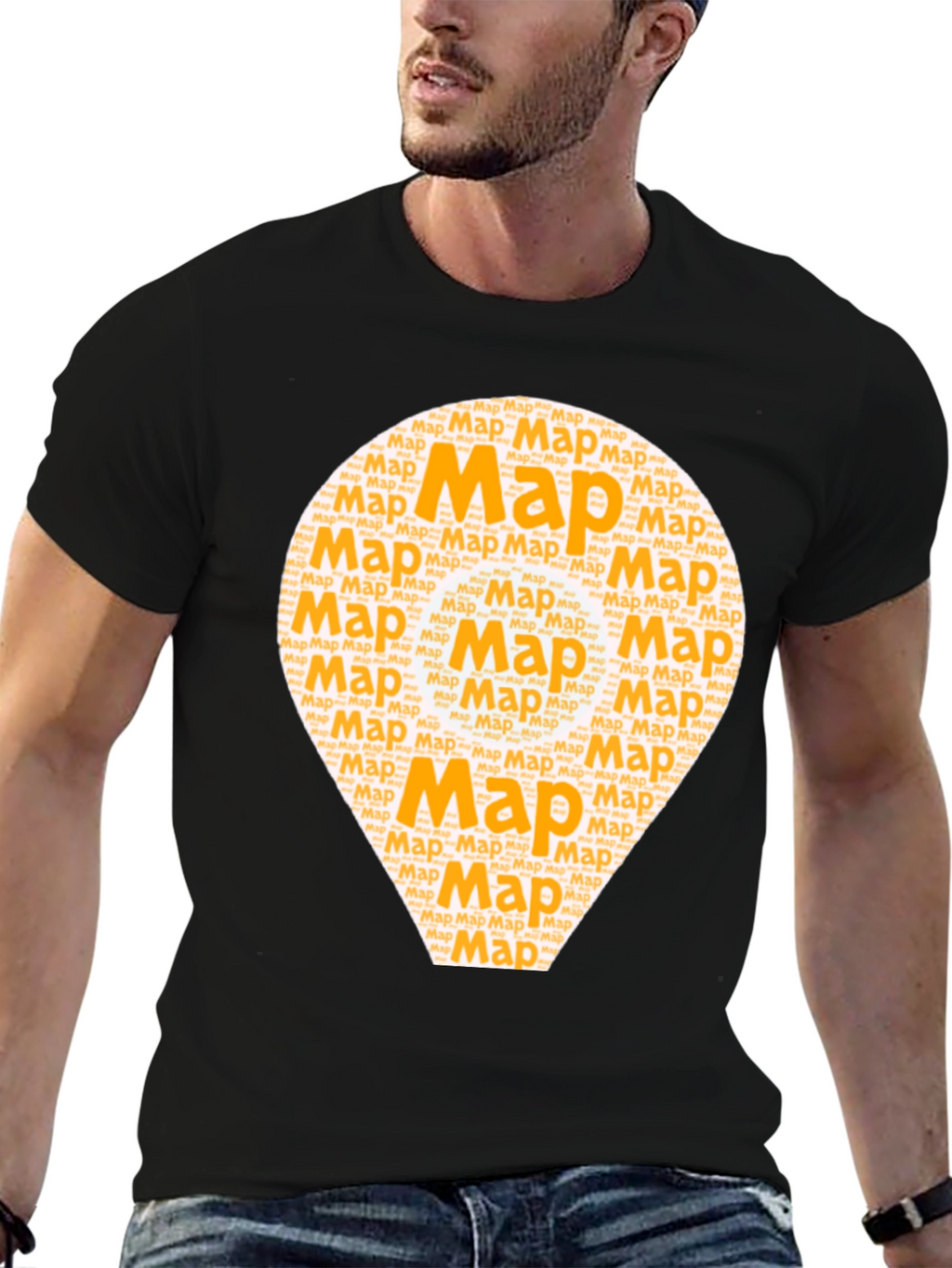 Map Word Art Graphic T-Shirt - Black