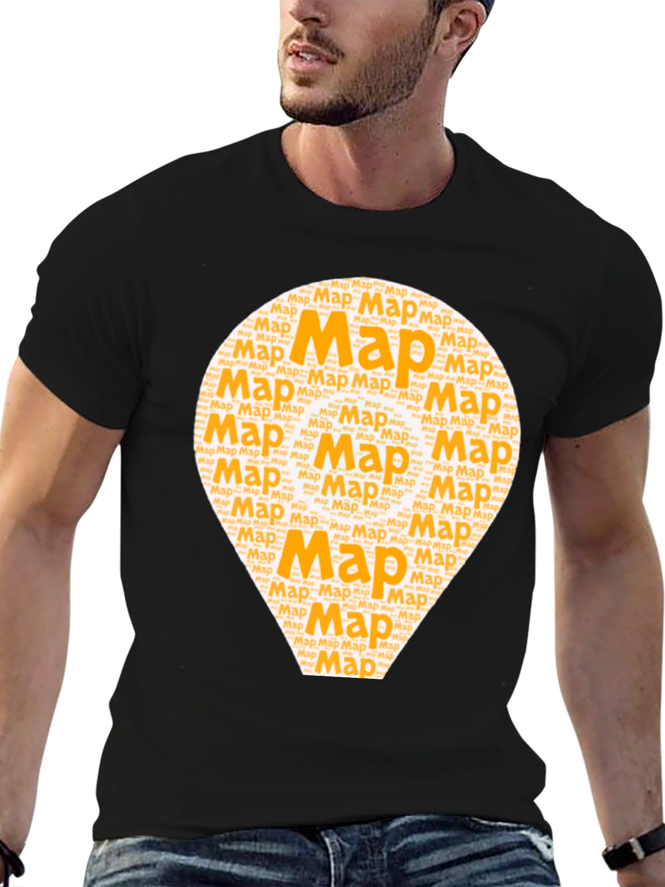 Map Word Art Graphic T-Shirt - Black