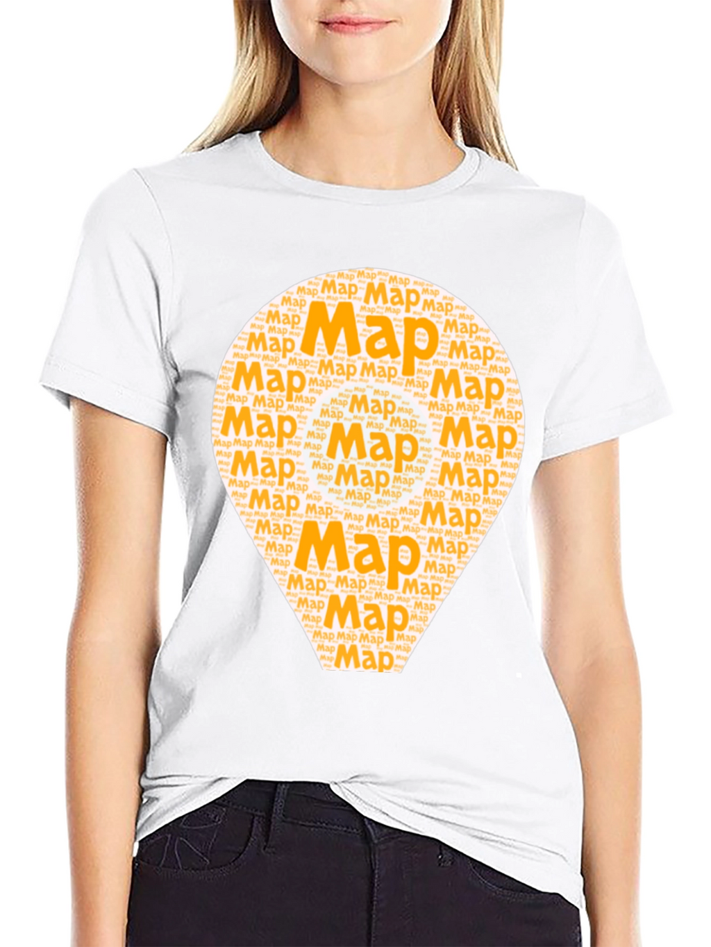 Map Word Art Graphic T-Shirt - Black